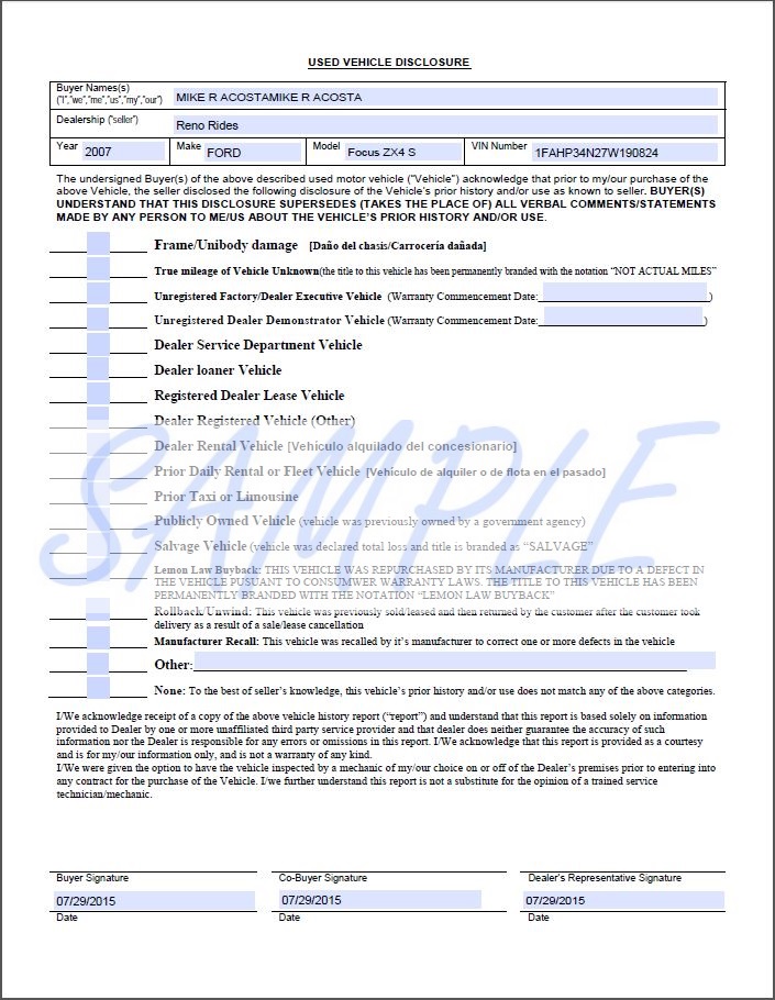 car disclosure forms Cheaper Than Retail Price> Buy Clothing