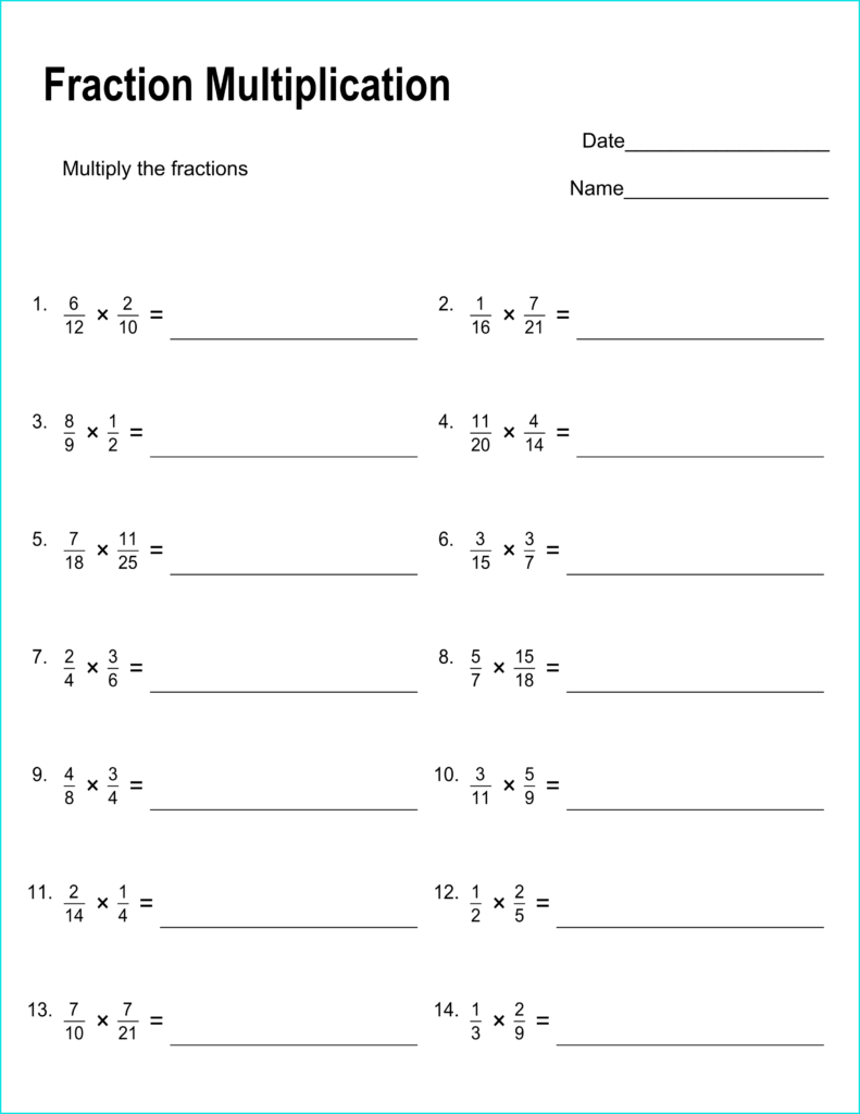 Free Printable Multiplying Fractions Worksheets with Answers