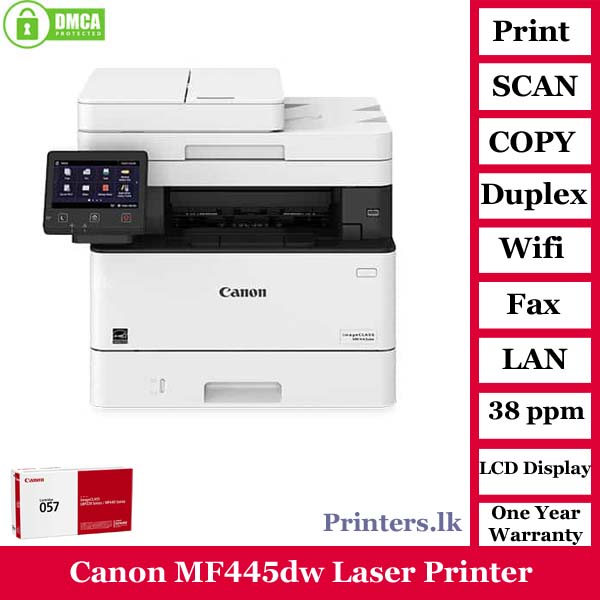 Canon imageCLASS MF445dw Laser Printer [PrintScanCopyWirelessDuplexFaxADFOne Year