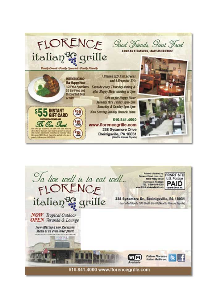 Restaurant Postcard Samples