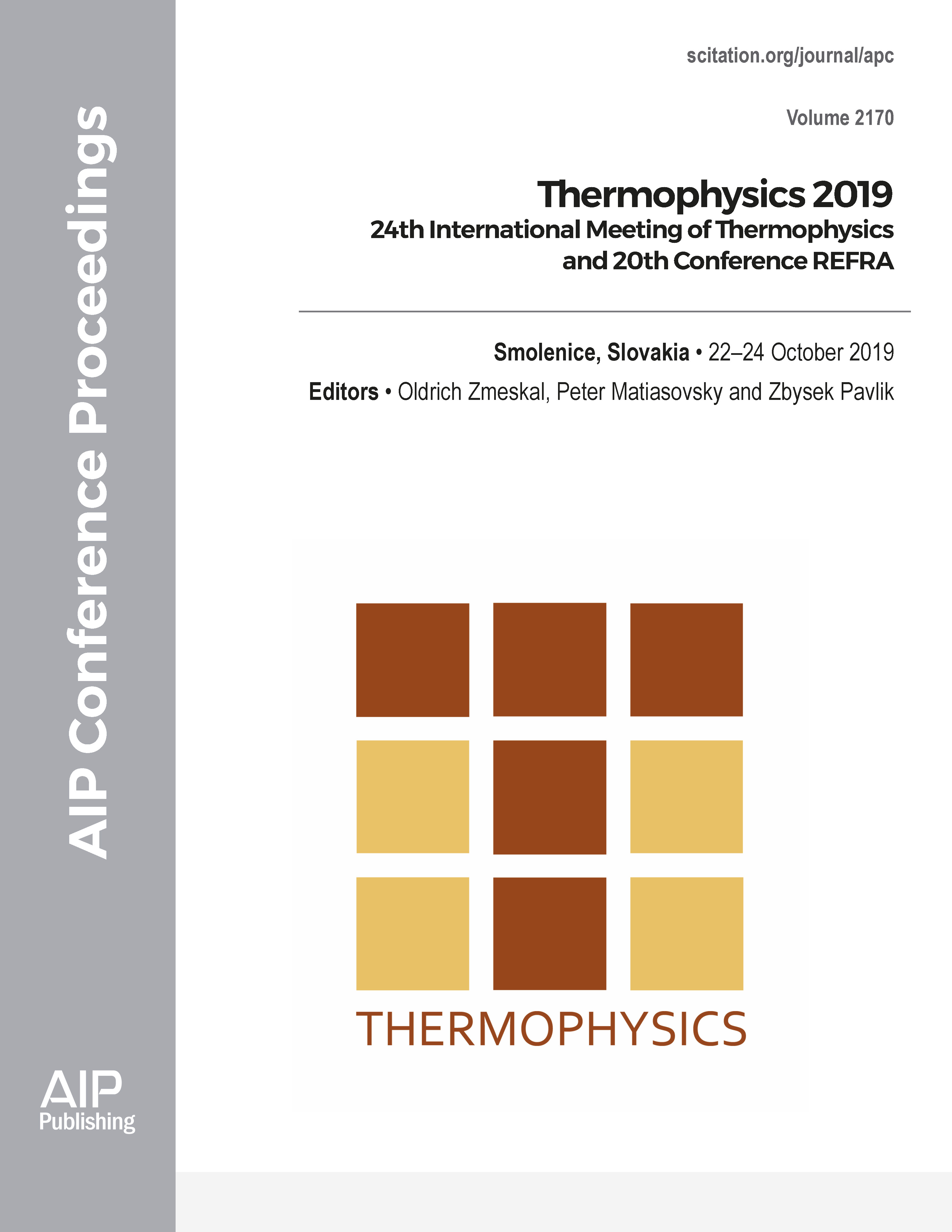 Volume 2170 Thermophysics 2019 AIP Publishing Print on Demand