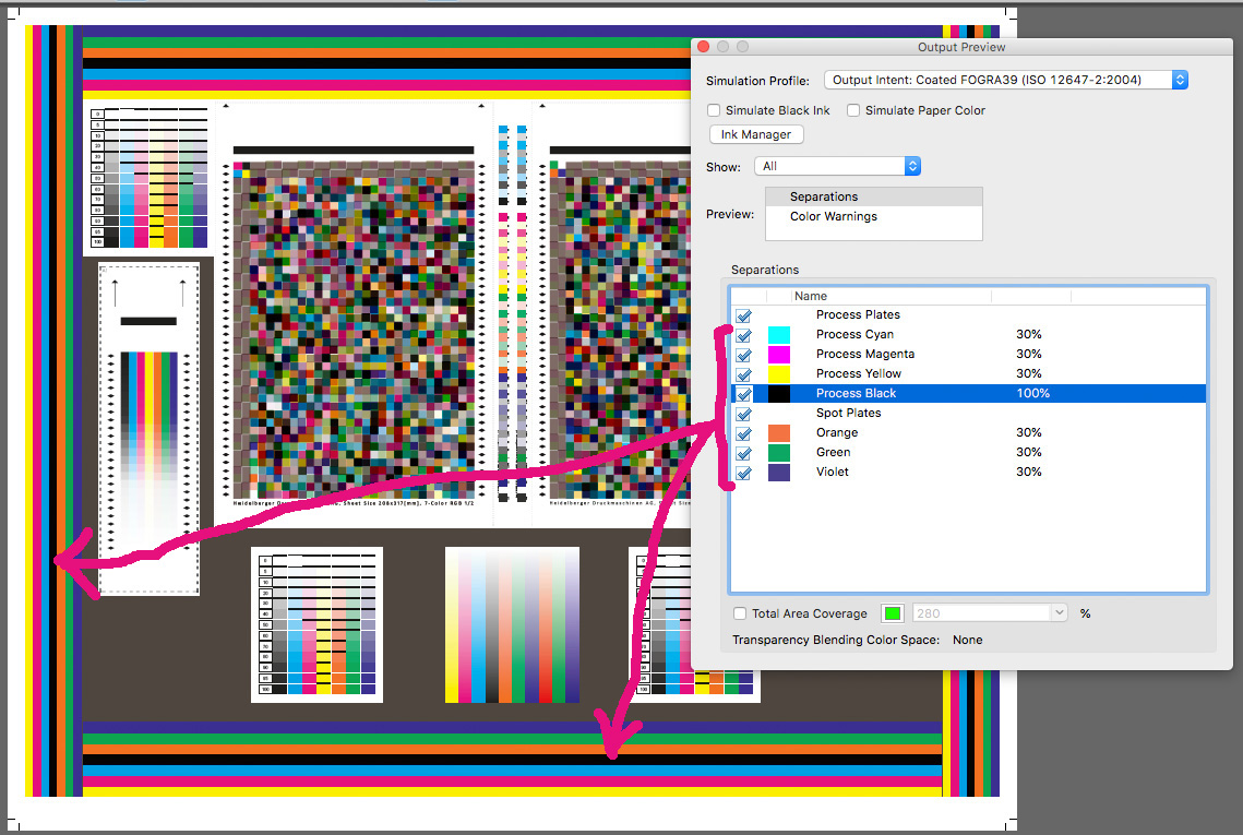 Dot gain test sheet layout