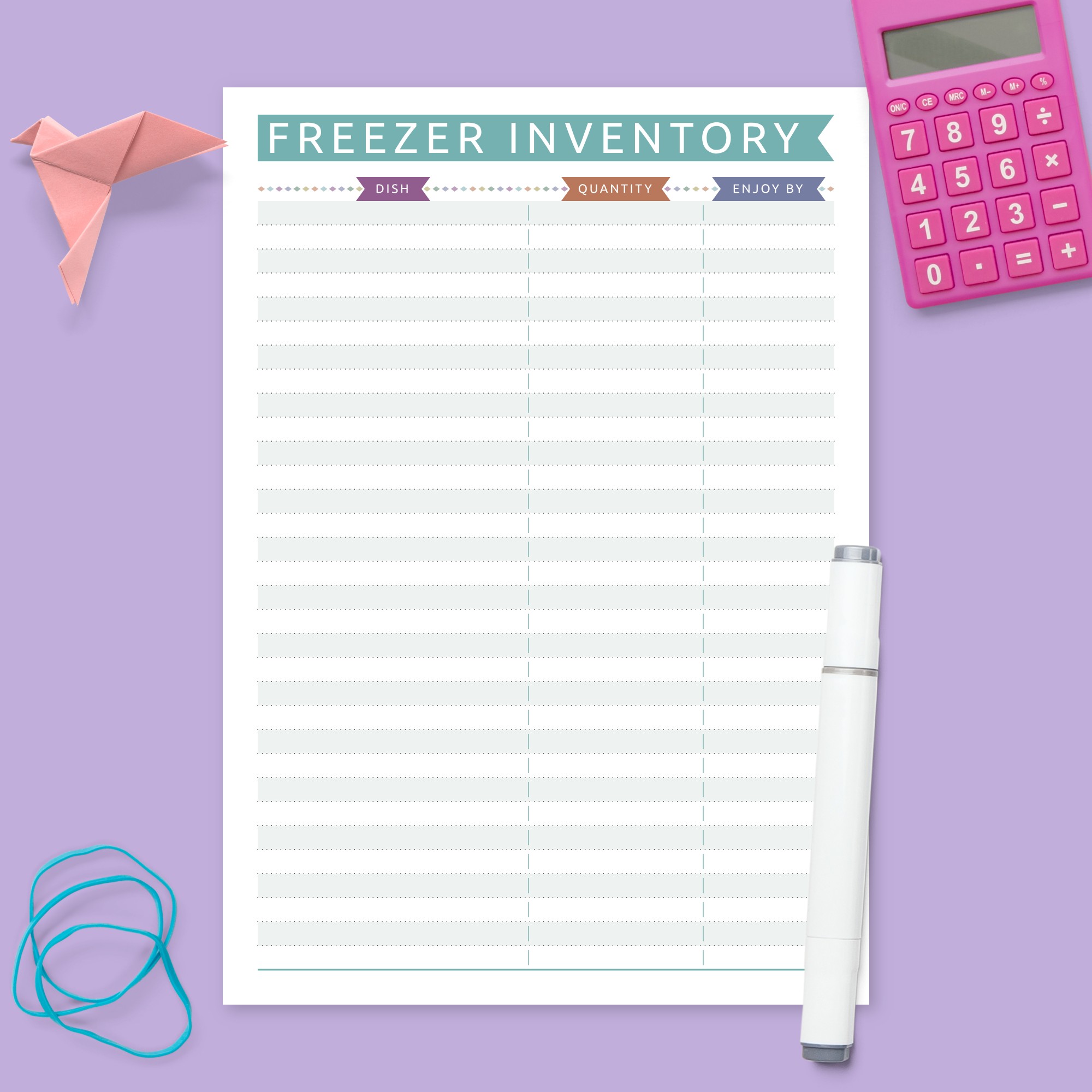 Colored Freezer Inventory Template Printable PDF