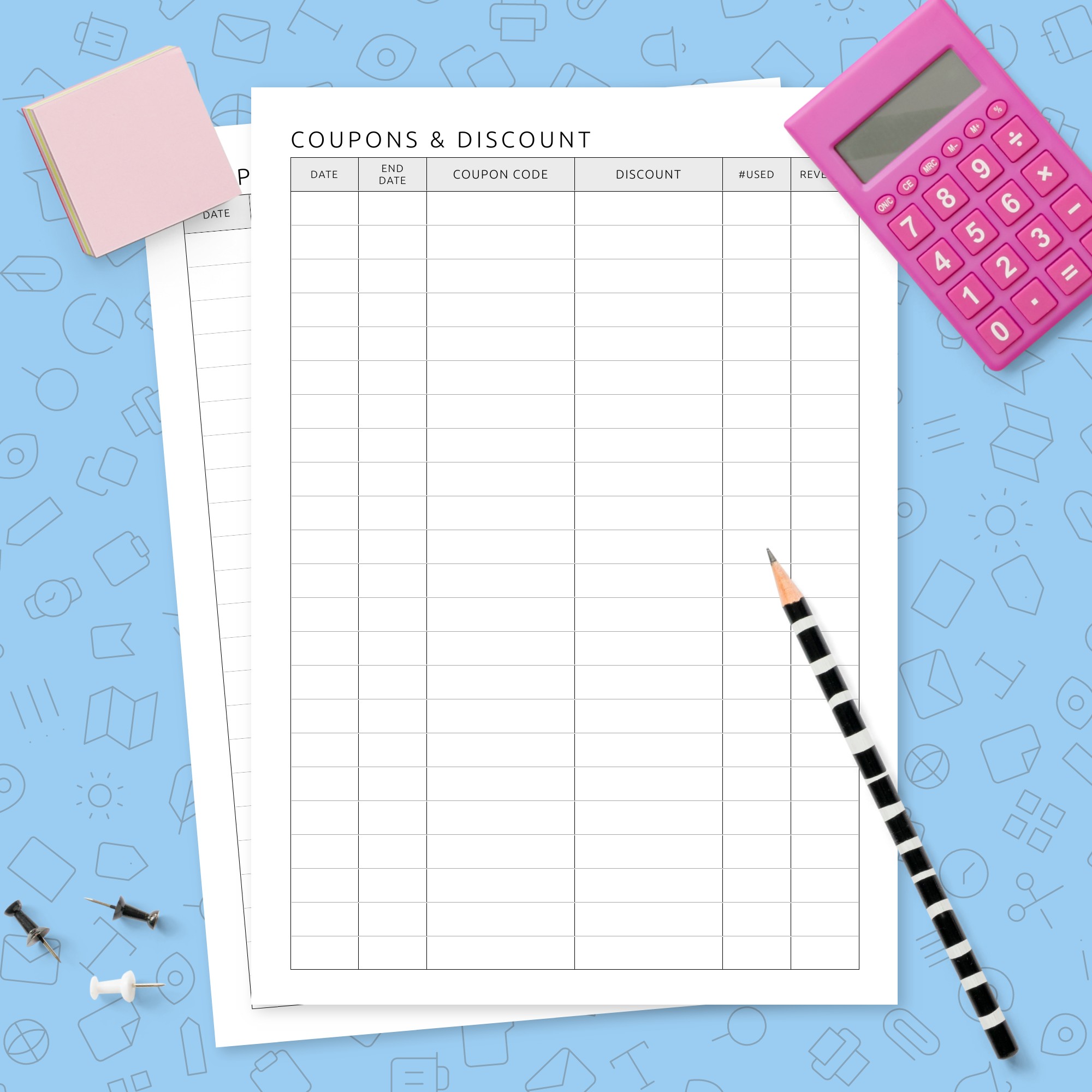 Coupons & Discount Tracker Template Printable PDF