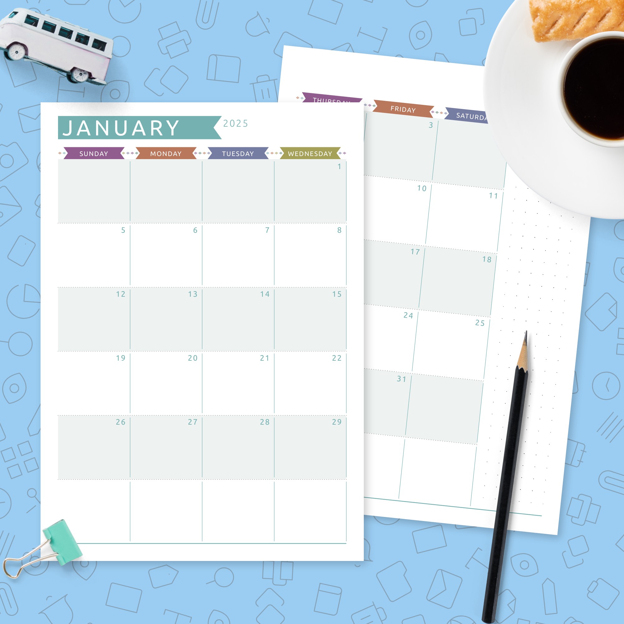 Dated Monthly Calendar Colored Design Template Printable PDF