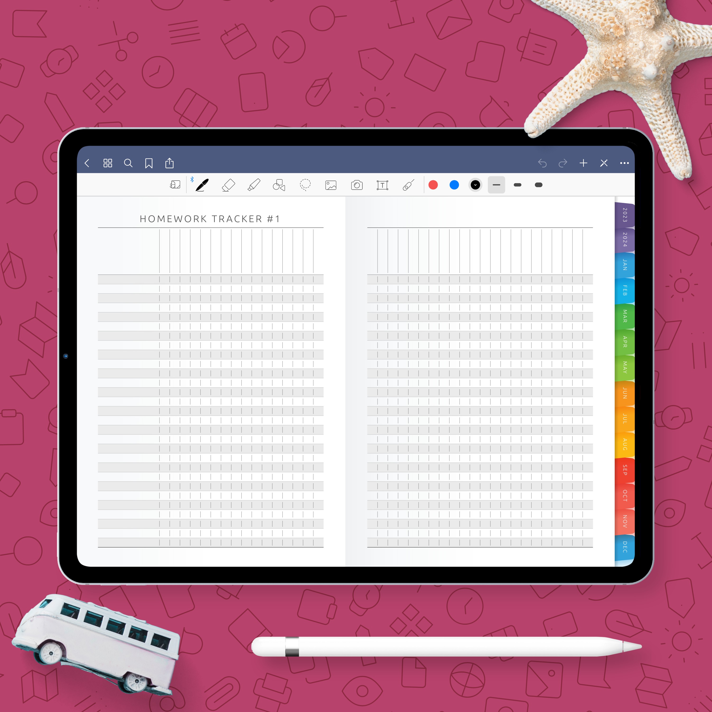 Digital Class Homework Tracker Template for GoodNotes; Notability