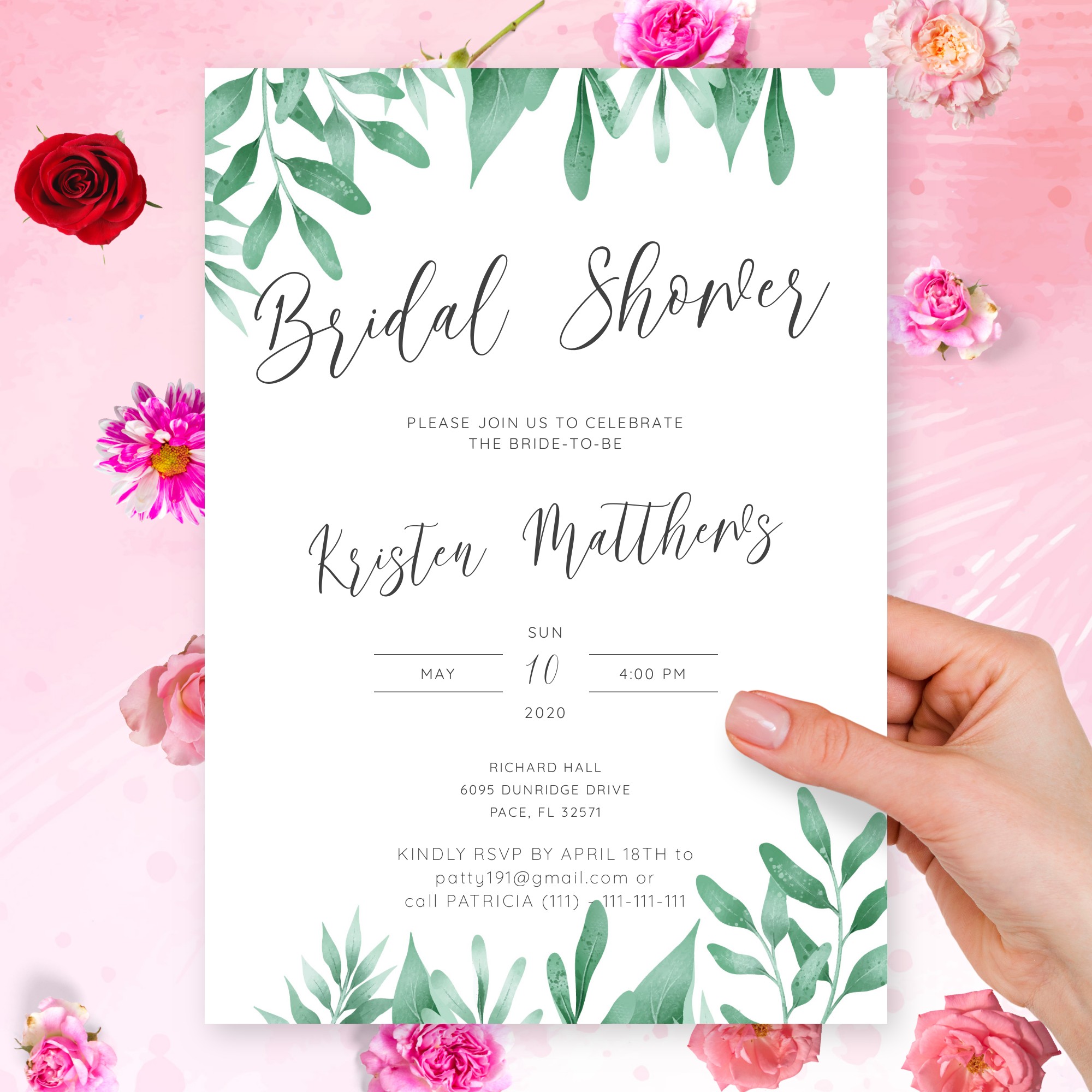 Elegant Greenery Bridal Shower Invitation Template Online Maker
