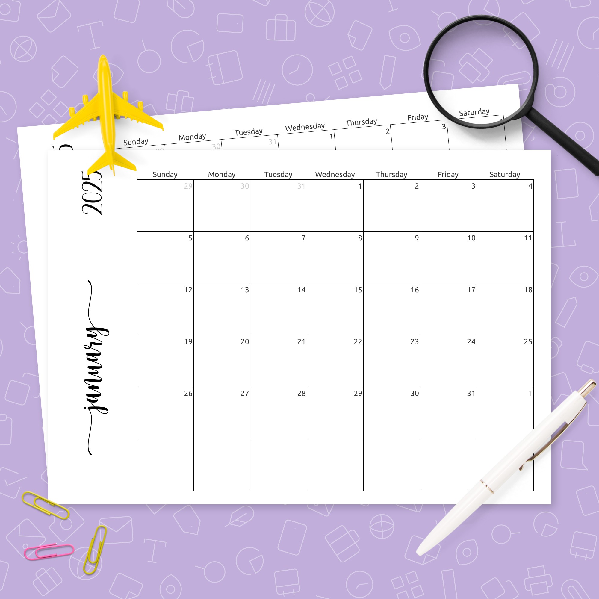 Simple Monthly Calendar Horizontal Template Printable PDF