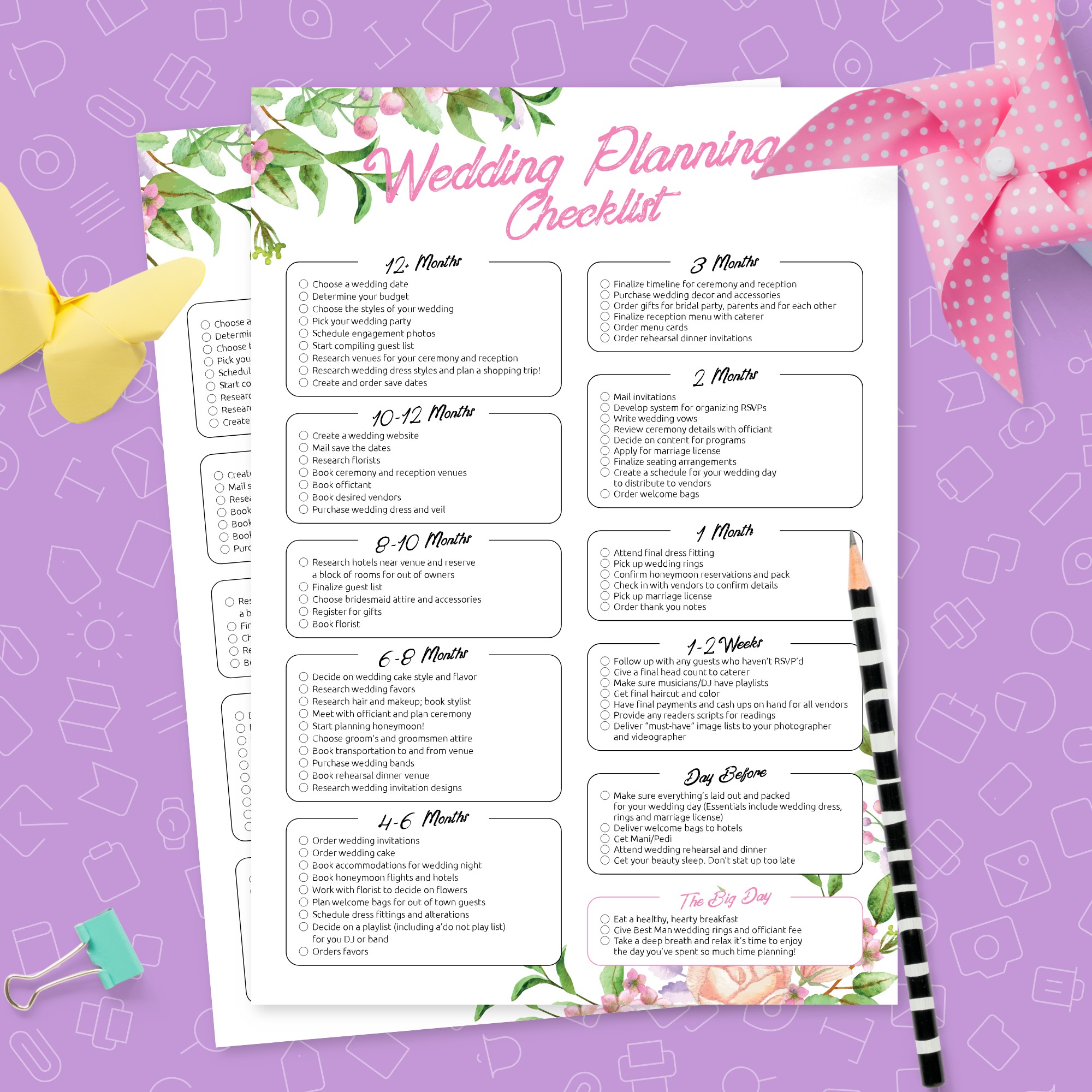 Spring Style Wedding Plan Checklist Template Printable PDF