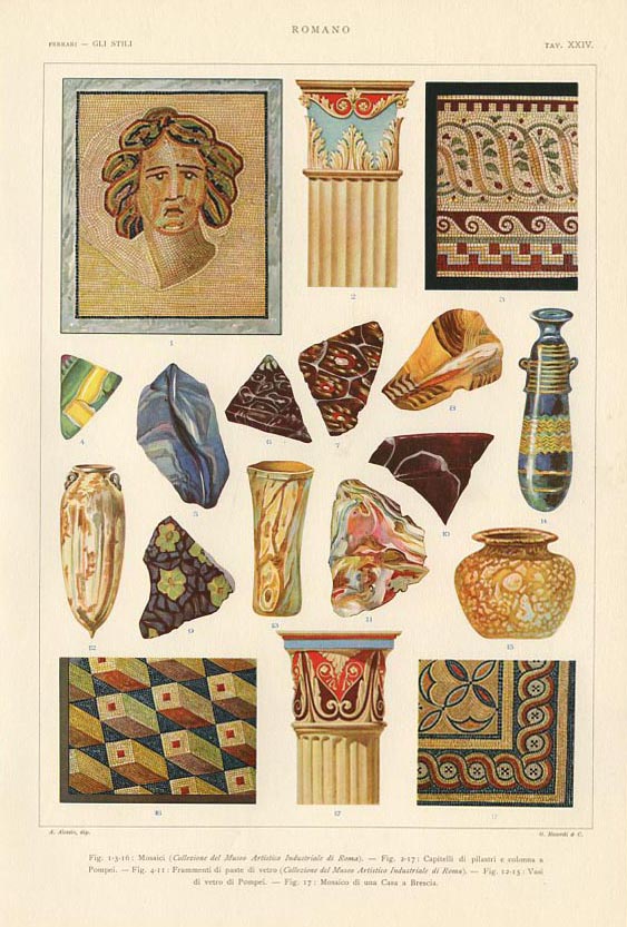 Roman Glass fragments, mosaics, vases