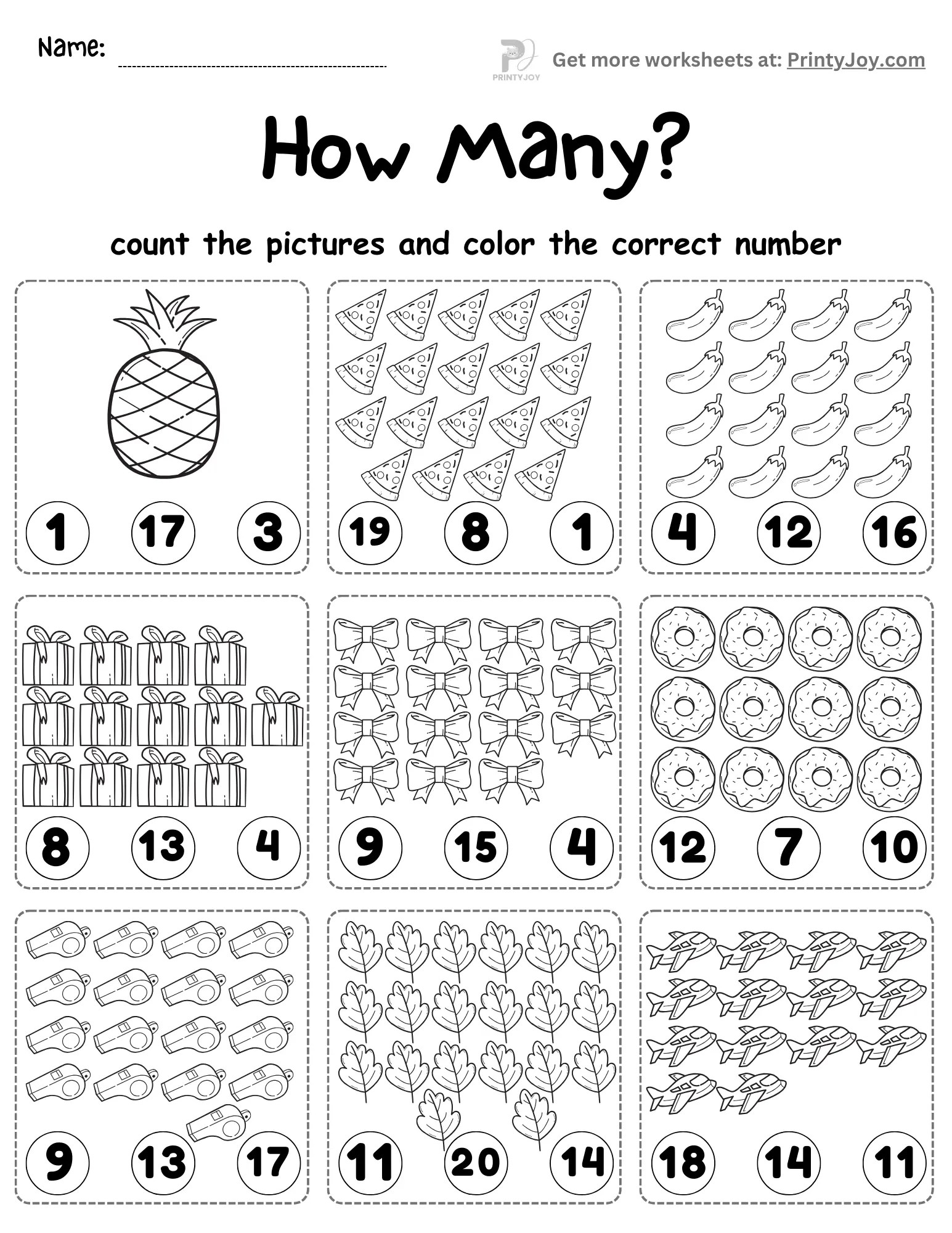 Counting Objects Worksheets 1-20 Free