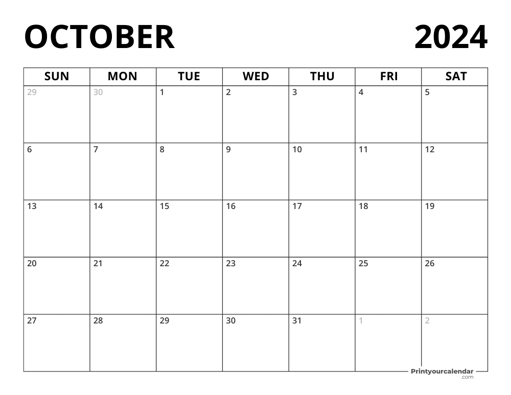 October 2024 Calendars Free Printable
