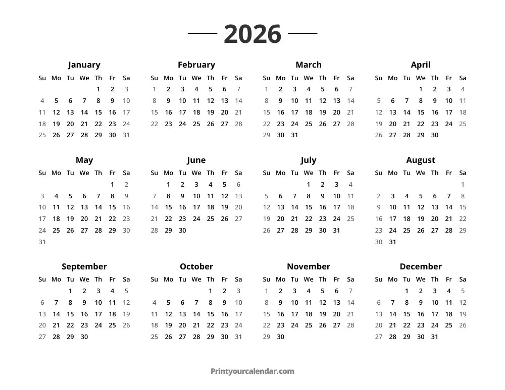 Printable Calendar 2026 Free Templates
