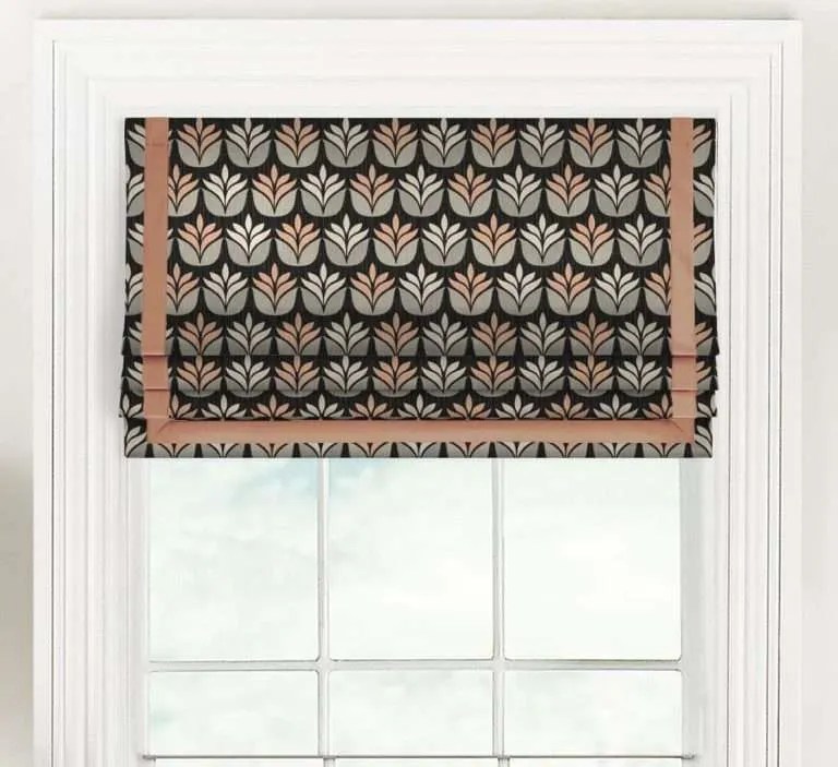 Florence (Modern Dark Floral Design on Luxe Linen) Faux Roman Shade