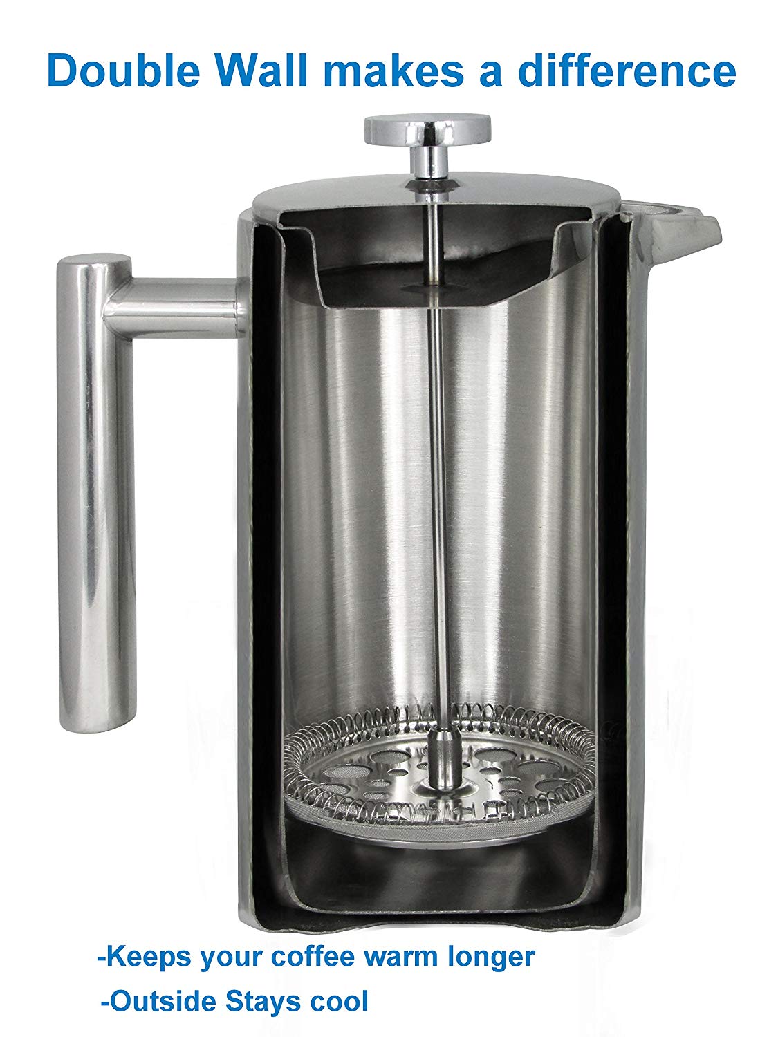 French Press DoubleWall Stainless Steel Mirror Finish (1L) pristineace