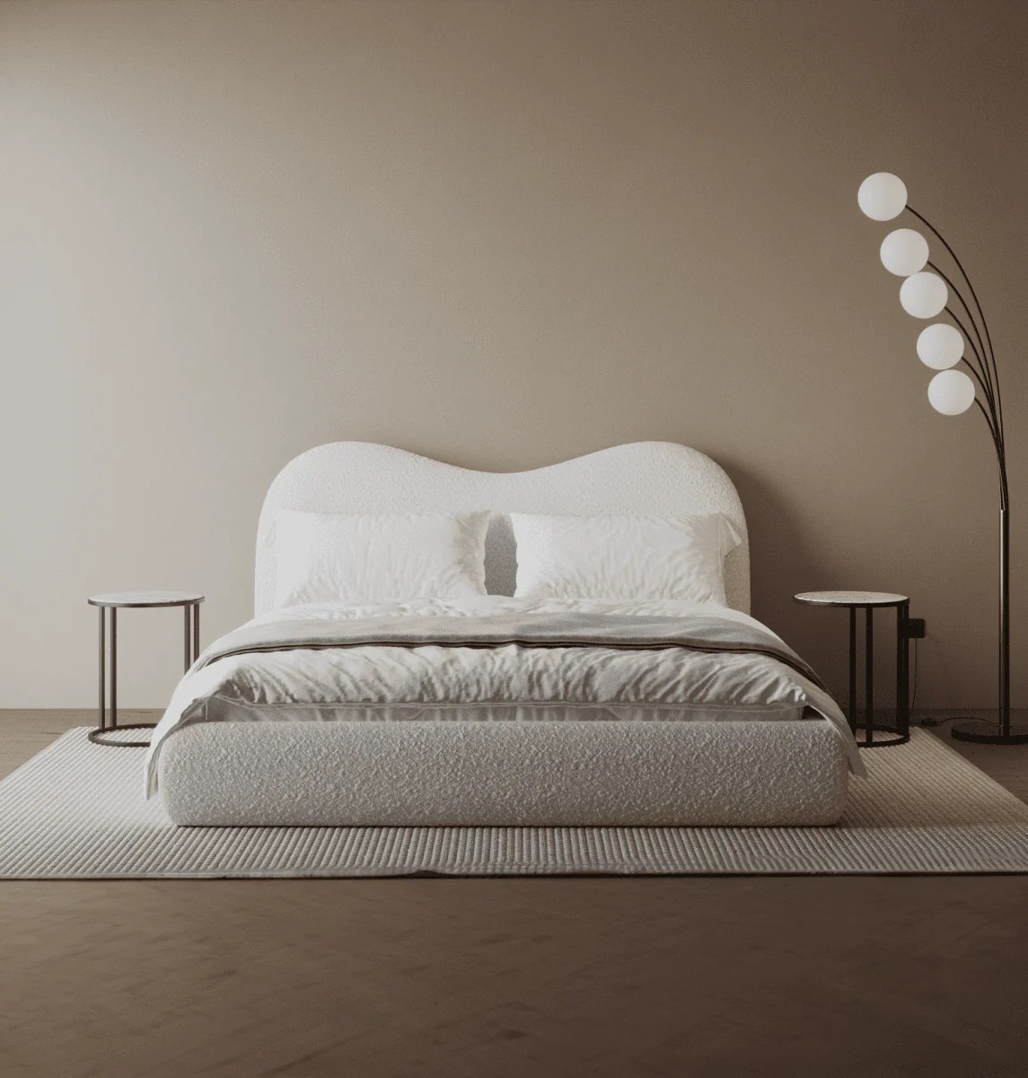 PRITI Upholstered Platform Bed with Irregular Headboard Priti