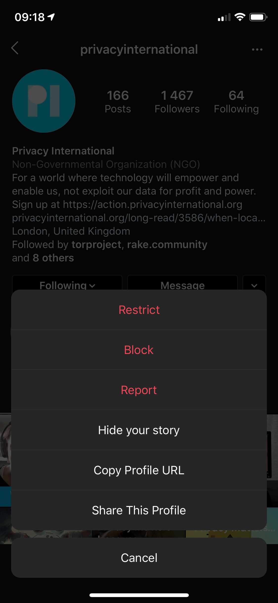 Instagram Blocking users Privacy International