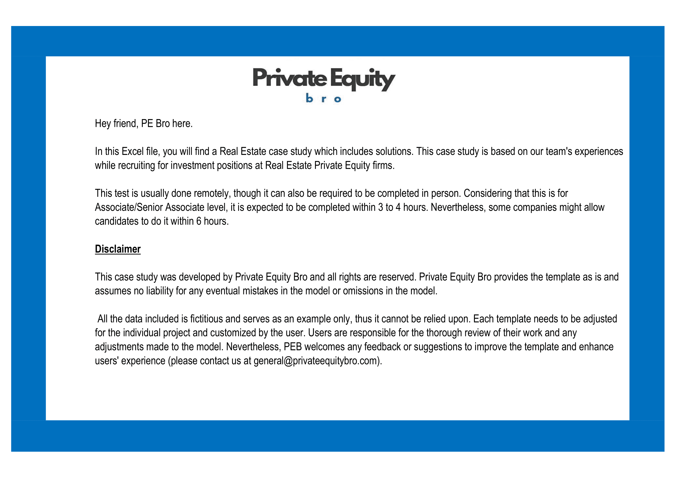 Real Estate Case Study Advanced Level Private Equity Bro