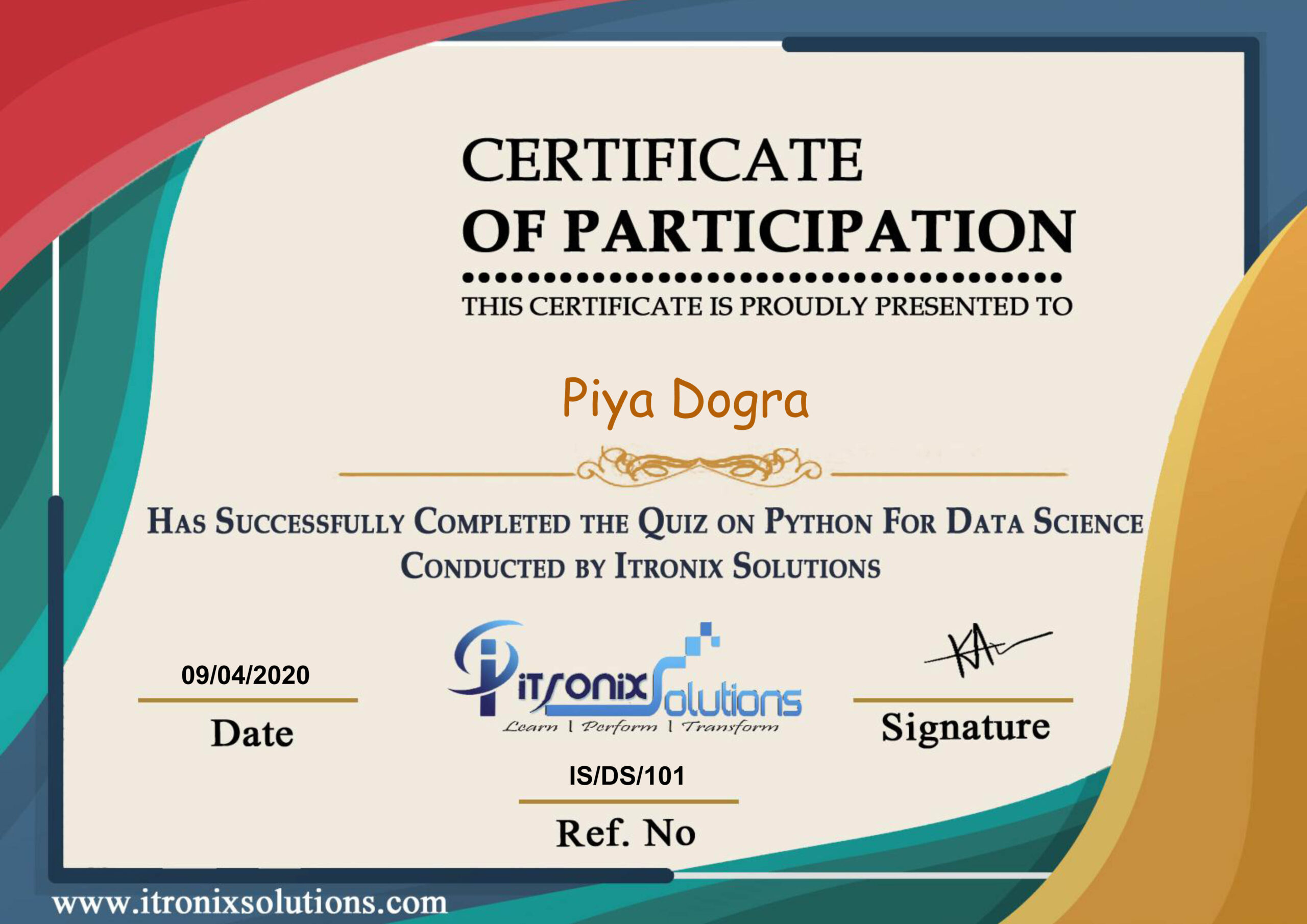 Python for Data Science Quiz Certifications ITRONIX