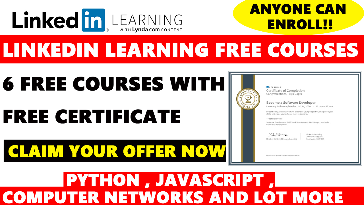 Linkedin Learning Free Premium Courses 6 Free Courses with Free Certificate