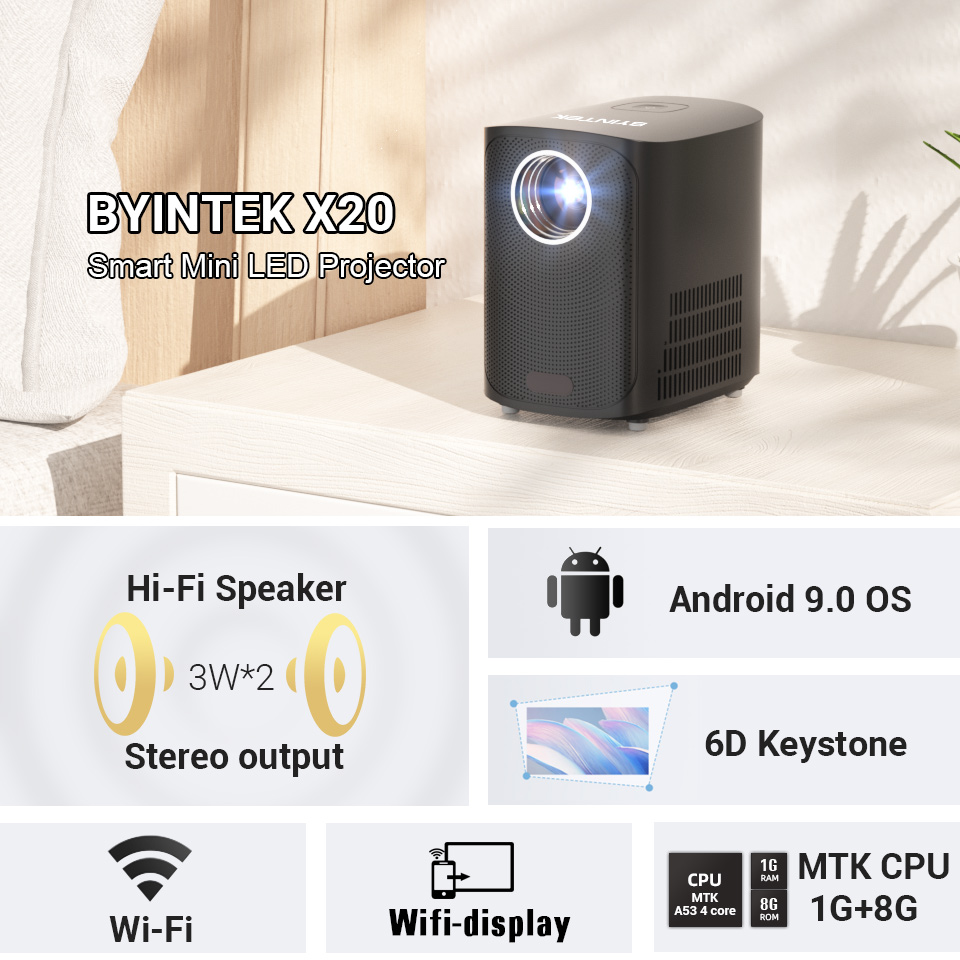 BYINTEK X20 720P Portable home theater projector cheap mini projector for sale pocket 4k
