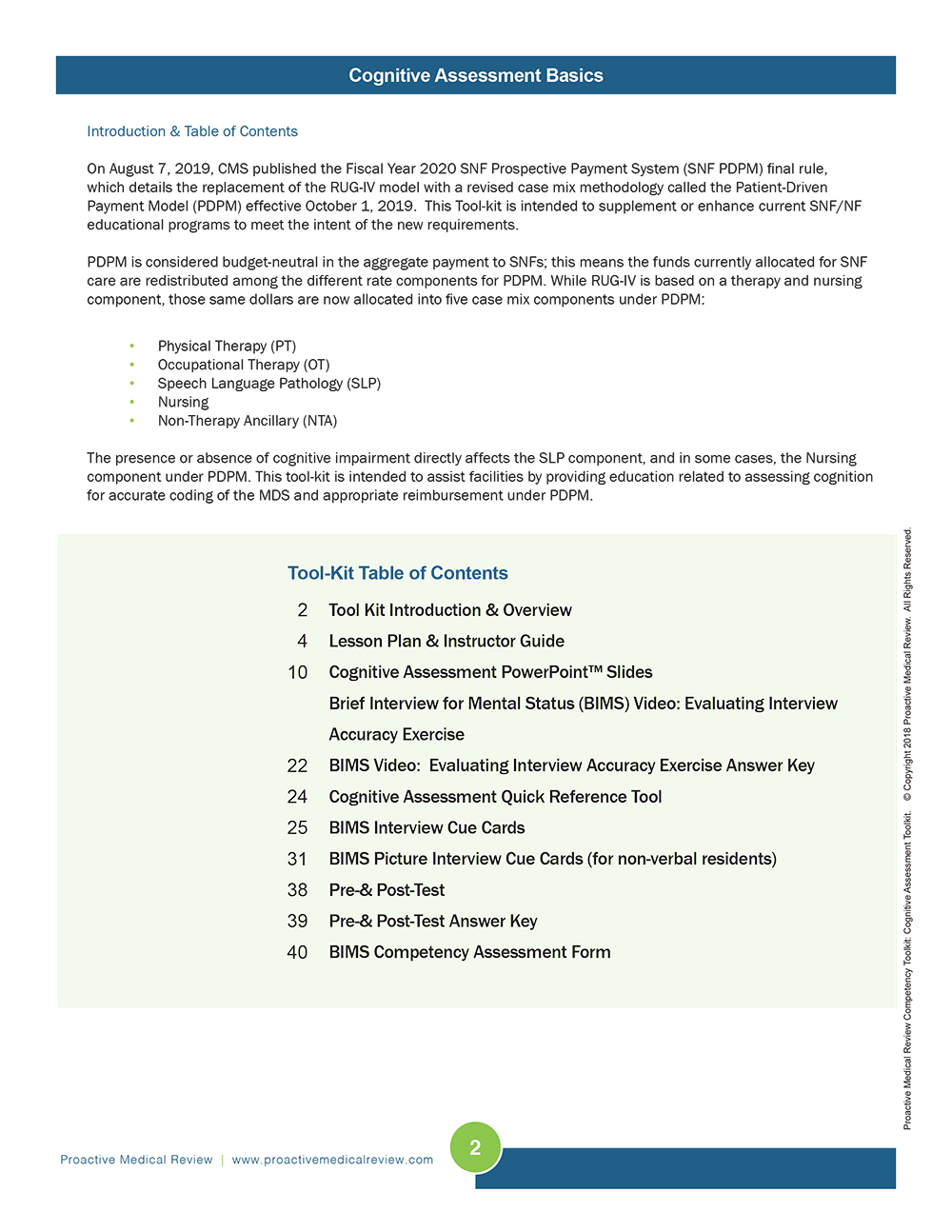 Cognitive Assessment Basics Toolkit Proactive Medical Review