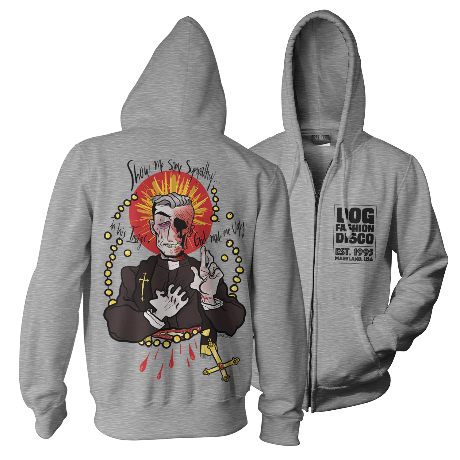 Dog Fashion Disco"Rapist Eyes" Zip Hoodie Razor To Wrist