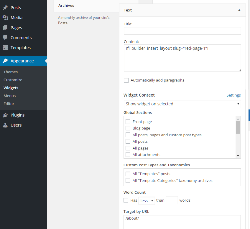 Show different content in sidebar widgets with Beaver templates