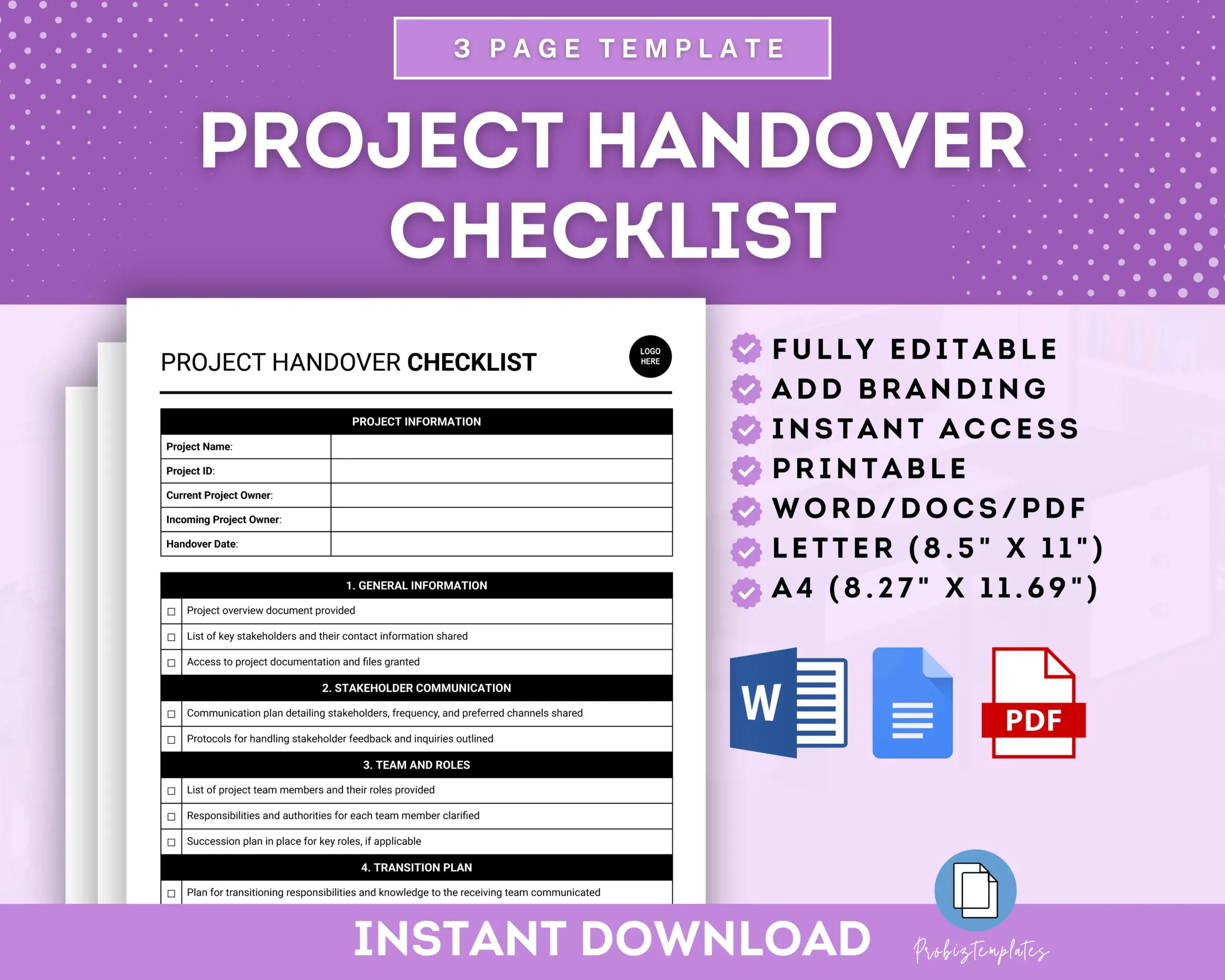 Project Handover Checklist Template