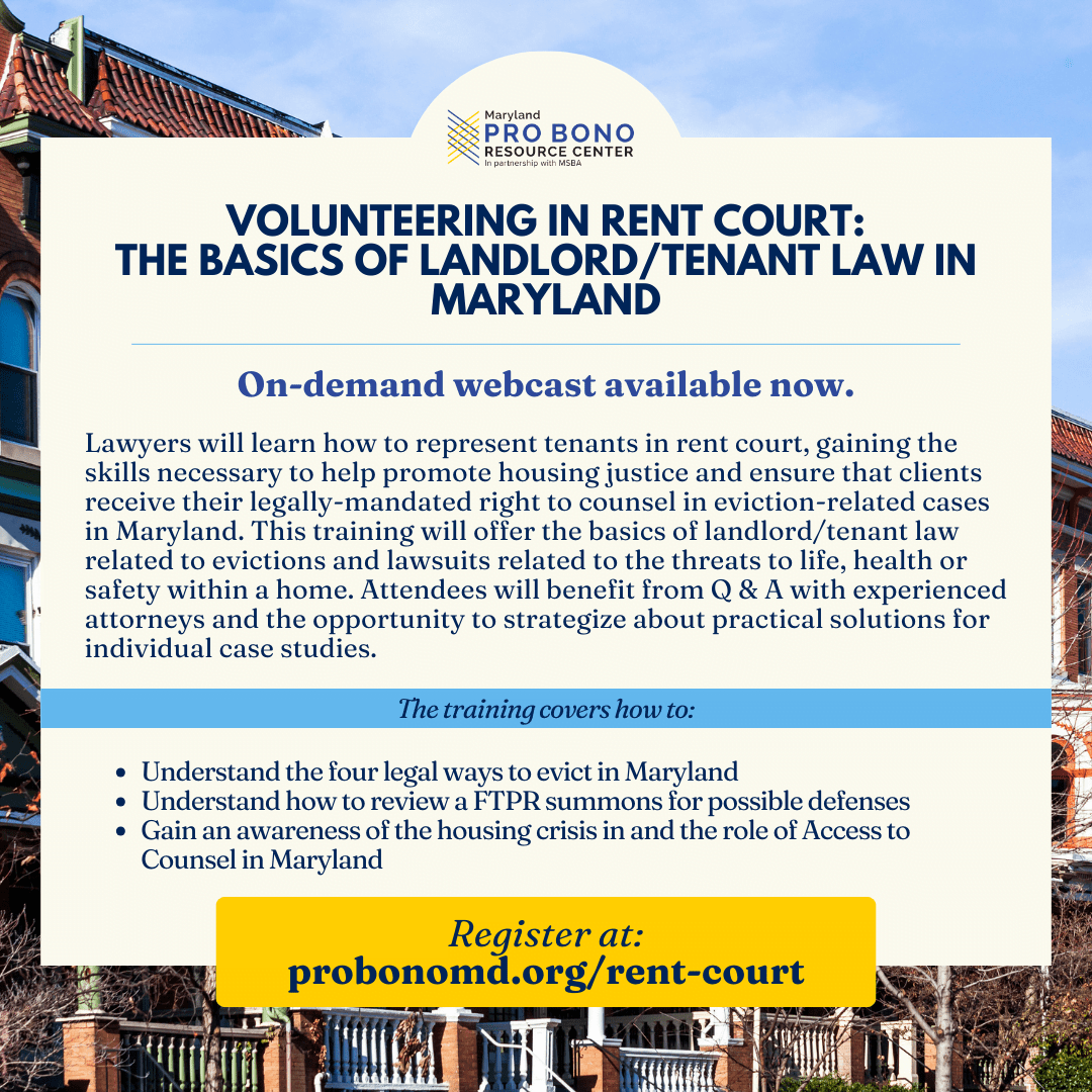Rent Court Clinics Pro Bono Resource Center of Maryland