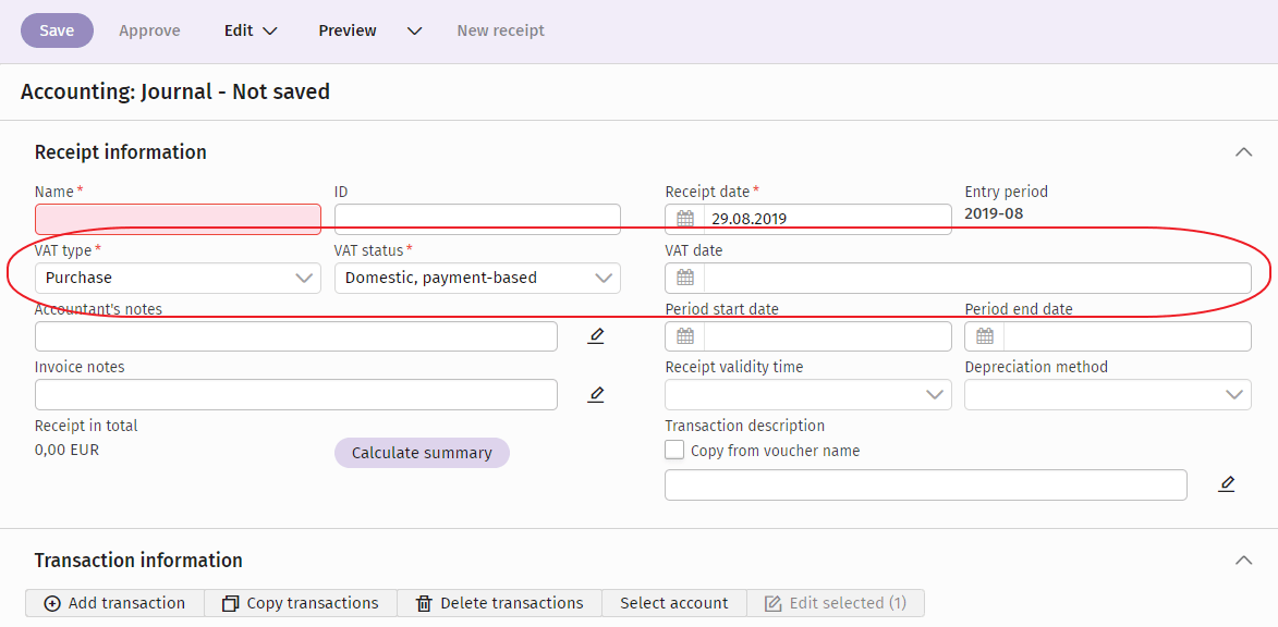 Payment based VAT summarized Procountor