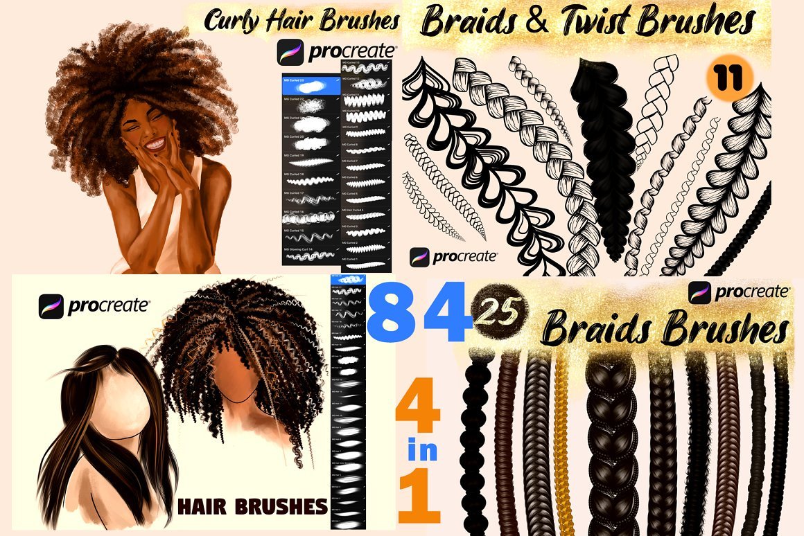 Procreate Braids and Hair Brushes Procreate Brushes