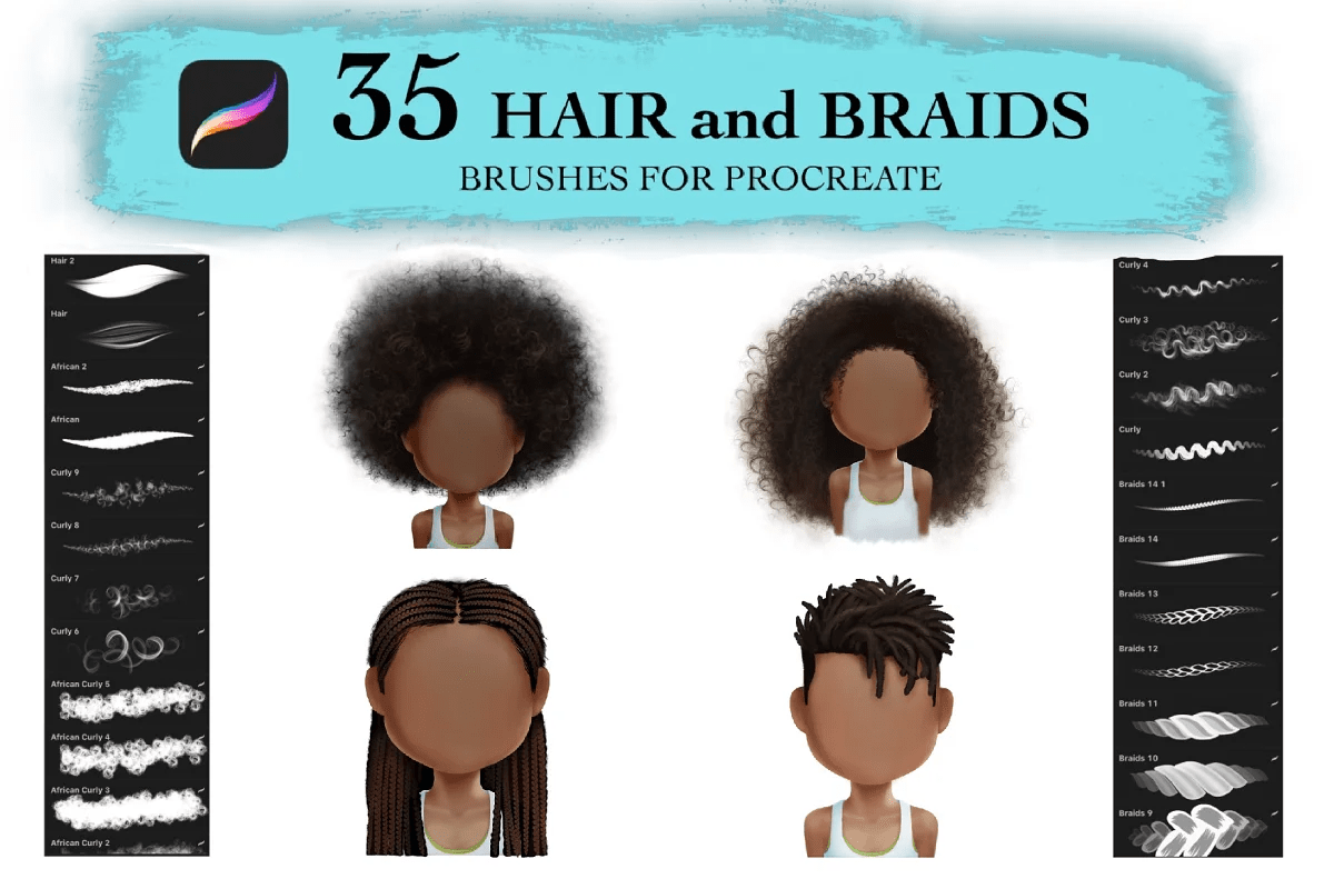 Curly Hair Braids Brushes Procreate Brushes