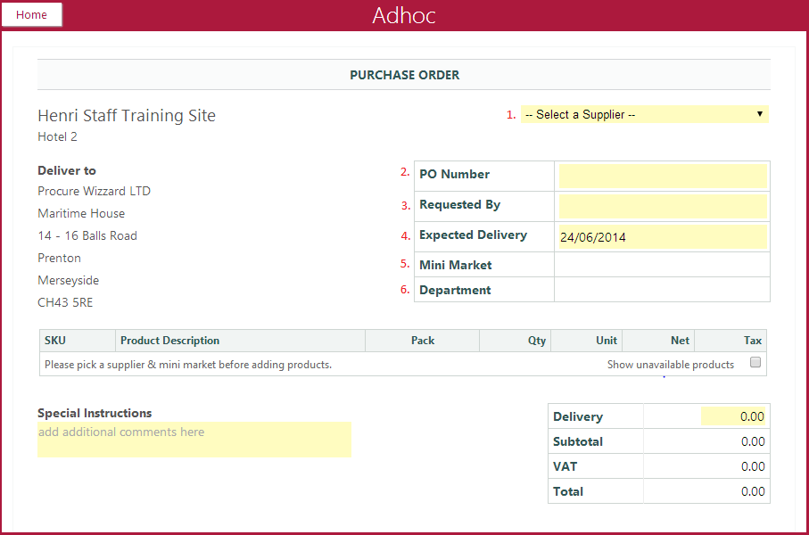Ad Hoc Ordering Procure Wizard
