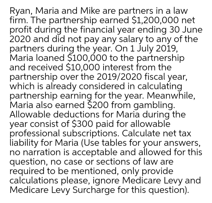 Answered Ryan, Maria and Mike are partners in a… bartleby