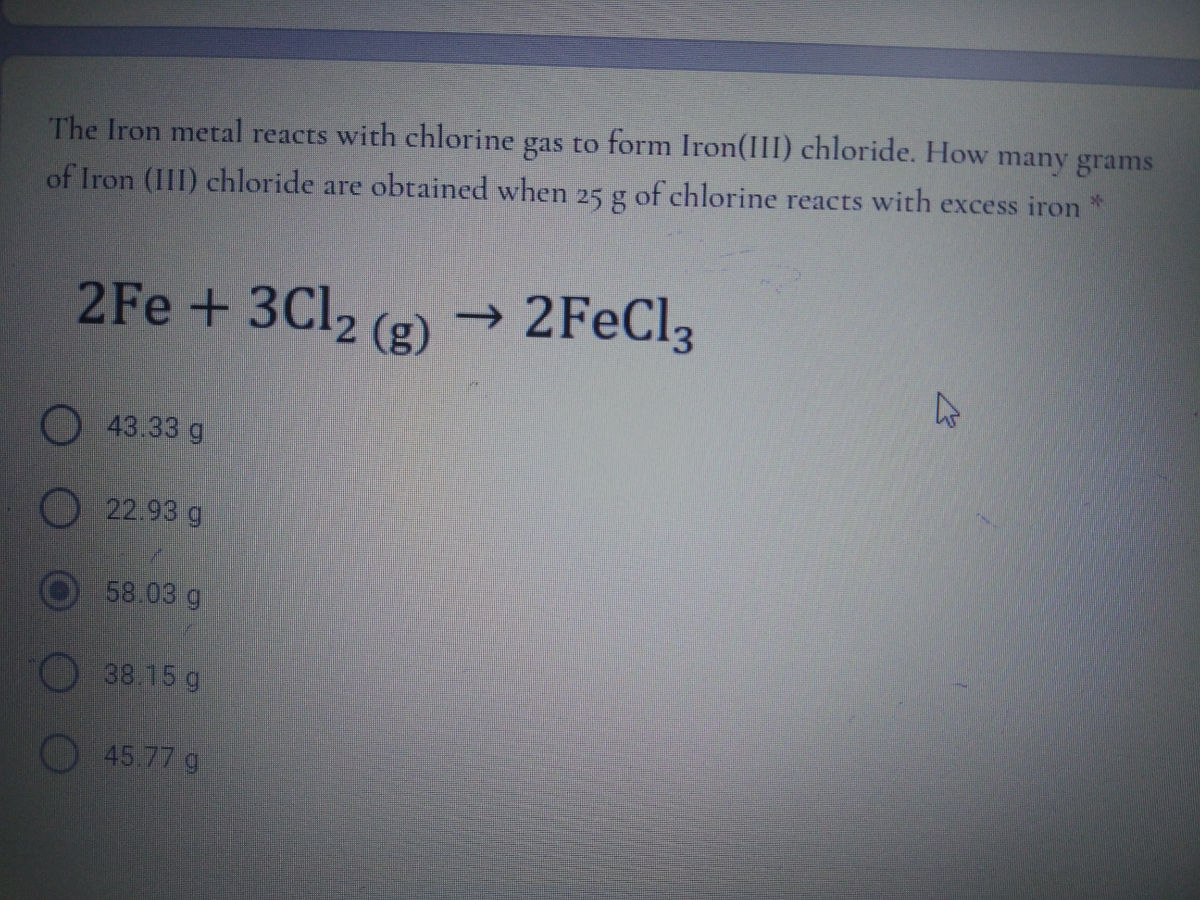 Answered The Iron metal reacts with chlorine gas… bartleby