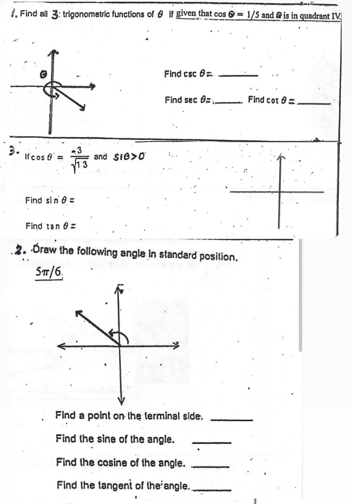 Answered Find csc 0= Find sec 0 Find cot 0= bartleby