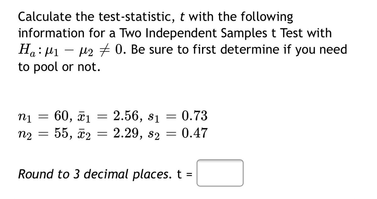 Answered Calculate the teststatistic, t with… bartleby