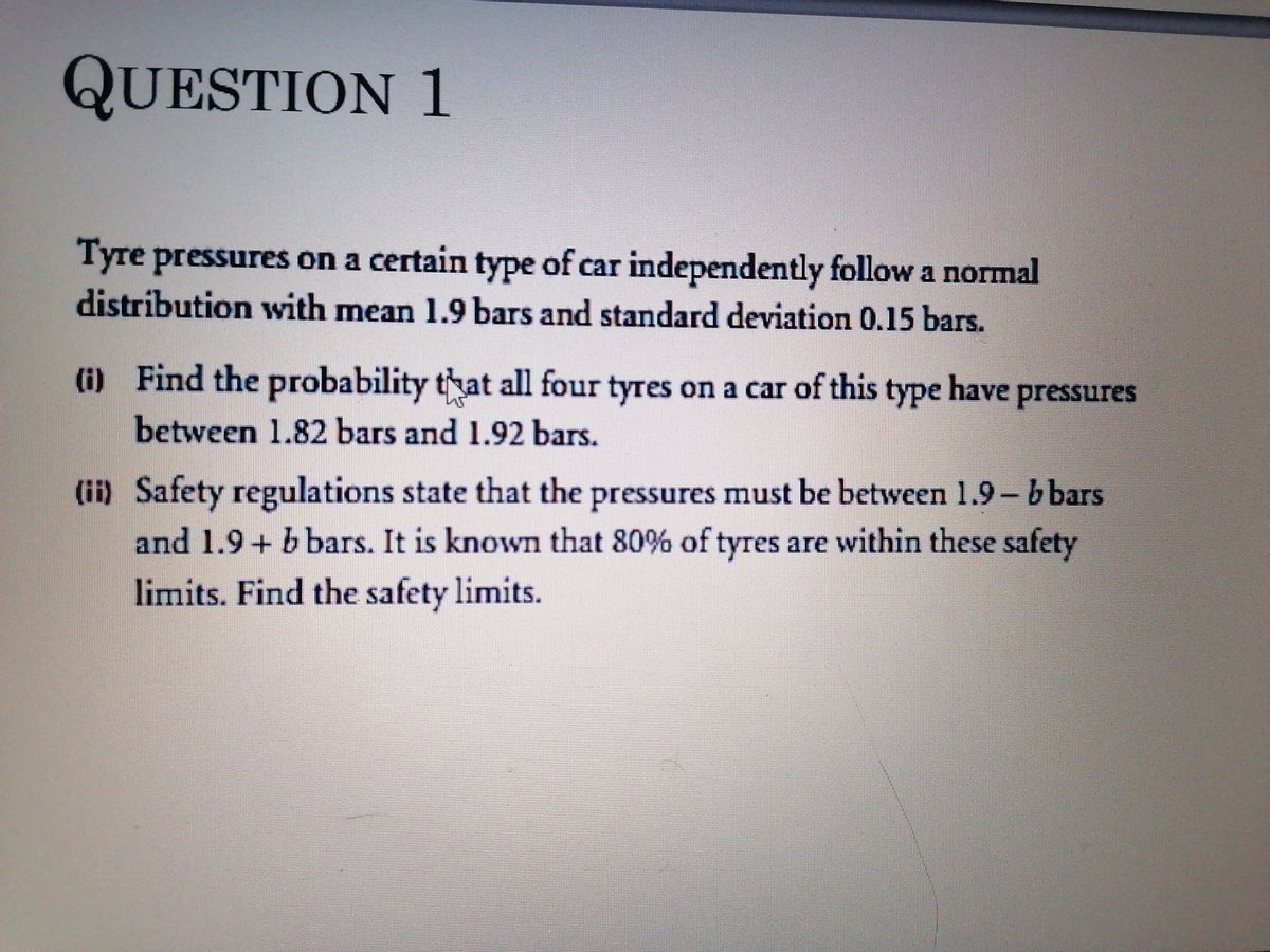 Answered Tyre pressures on a certain type of car… bartleby