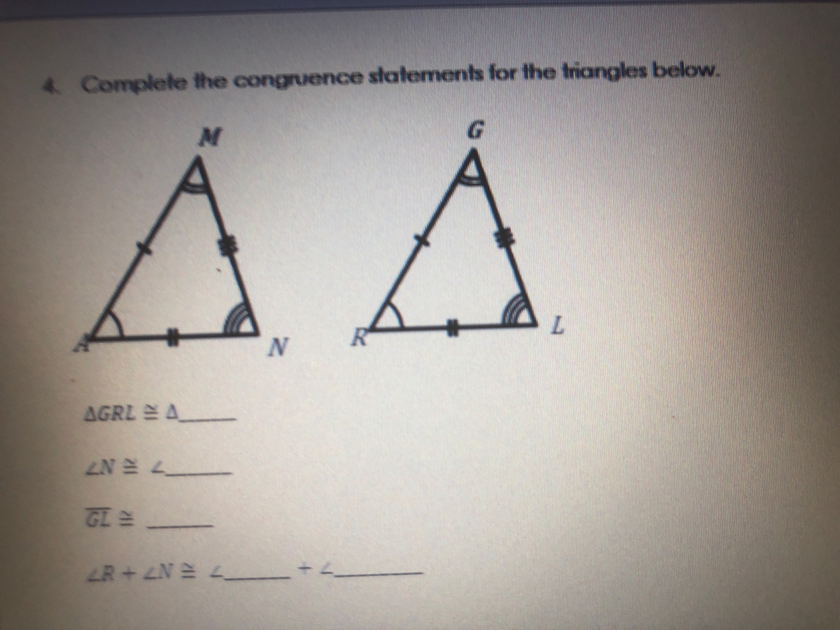 Answered: 4 Complete the congruence statements… | bartleby
