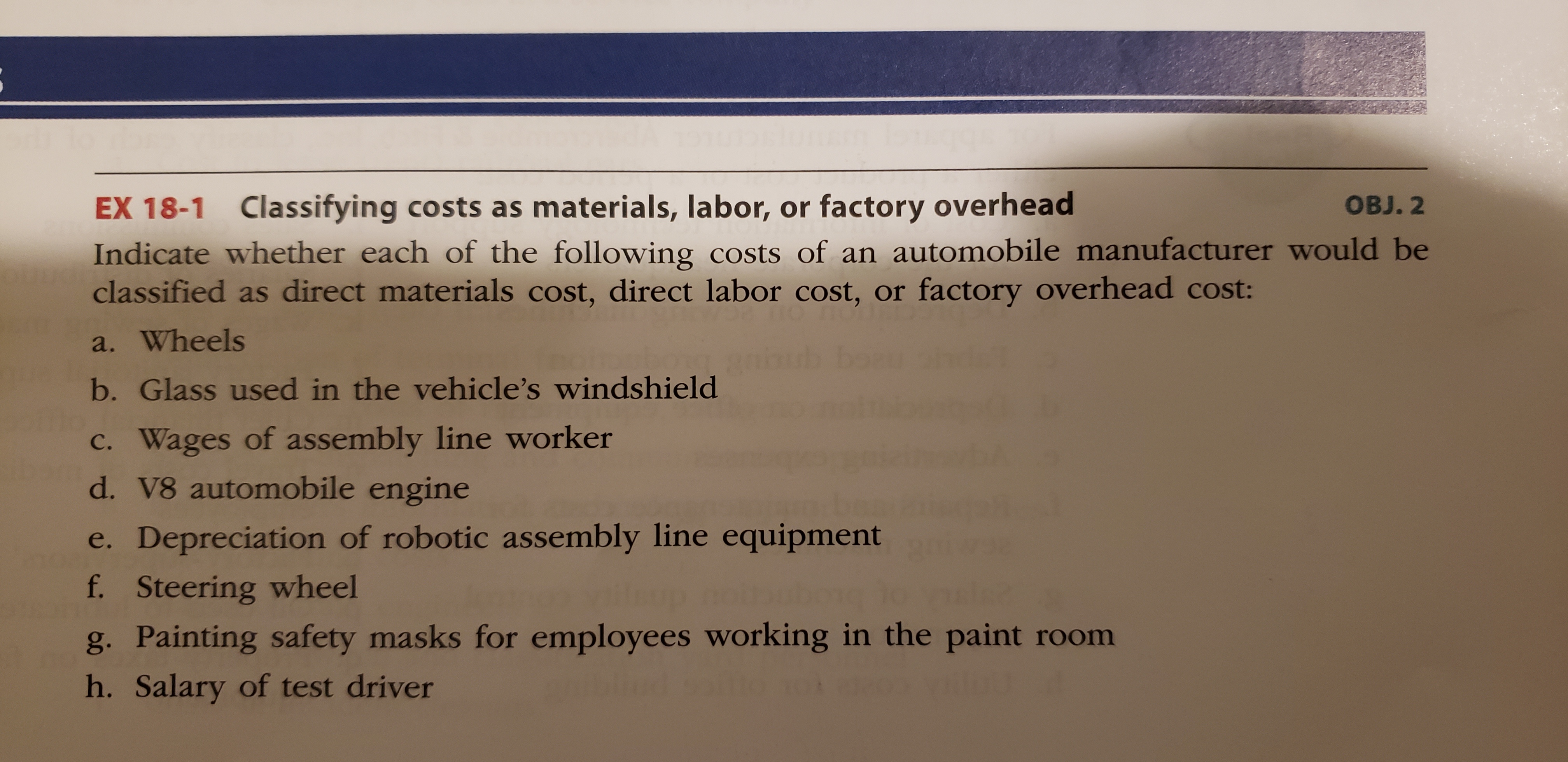 Answered EX 181 Classifying costs as materials,… bartleby
