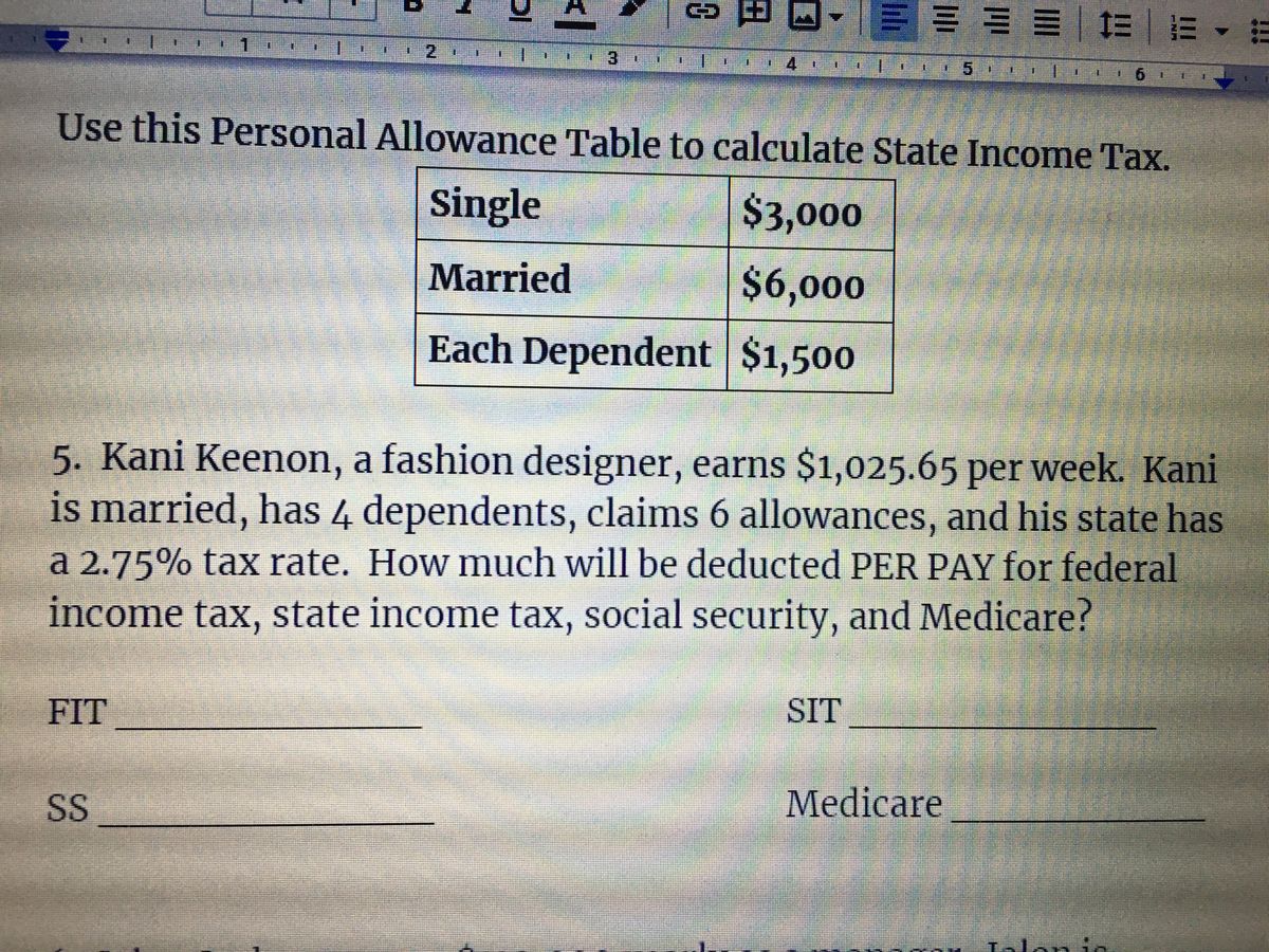 Answered Use this Personal Allowance Table to… bartleby