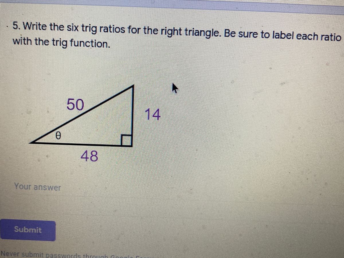 Trigonometric Ratios In Right Triangles Answer Trigonometric Ratios