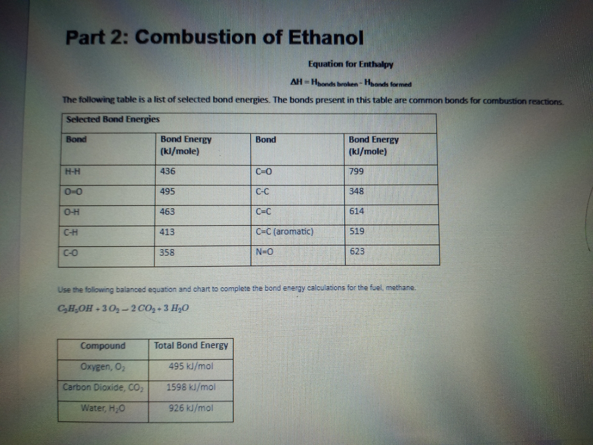Answered Part 2 Combustion of Ethanol Equation… bartleby