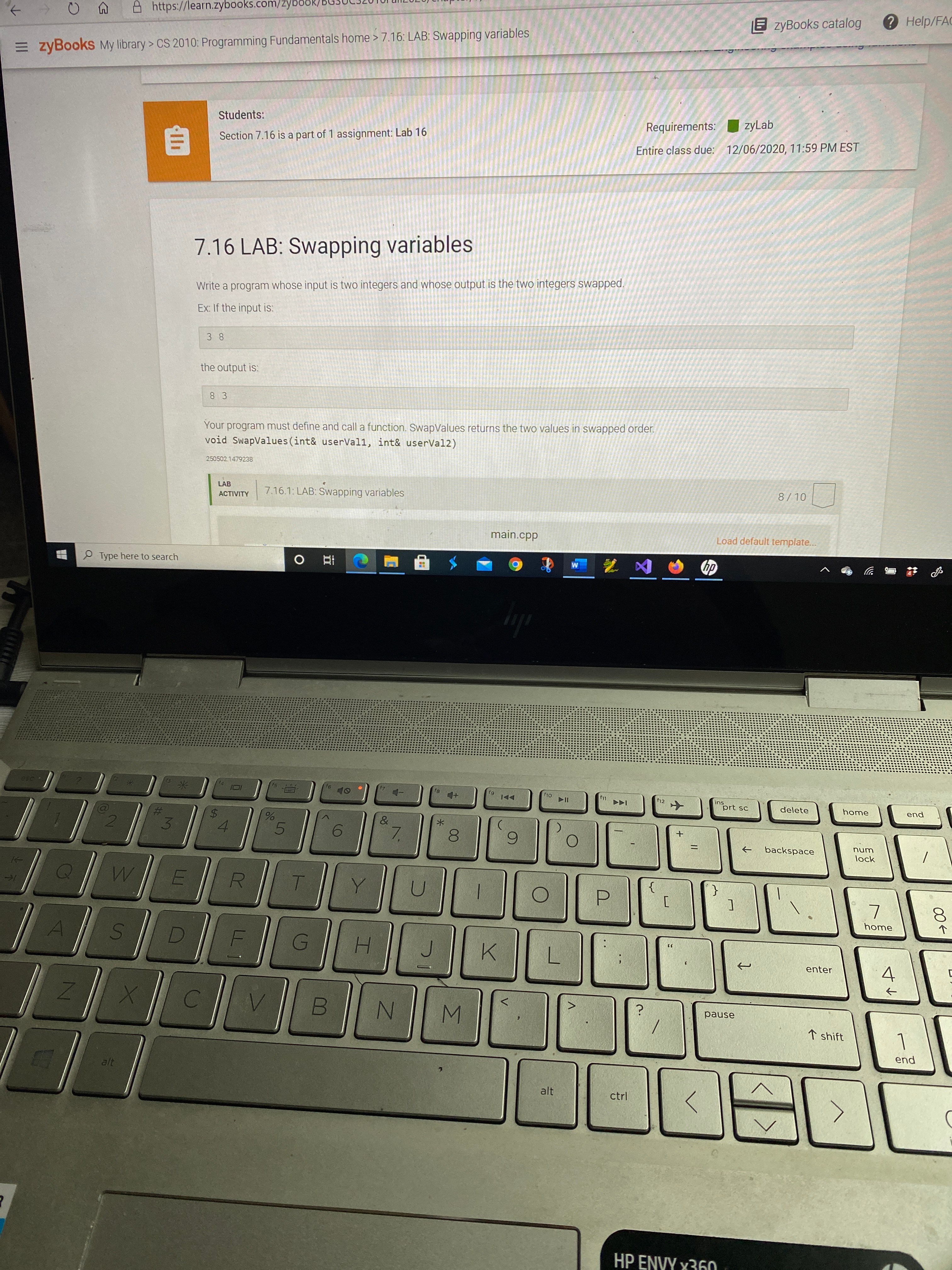 5.18 Lab Swapping Variables / 1st puc computer sciencelab c++ program