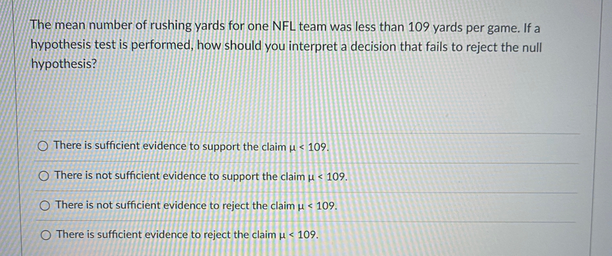 Answered The mean number of rushing yards for… bartleby