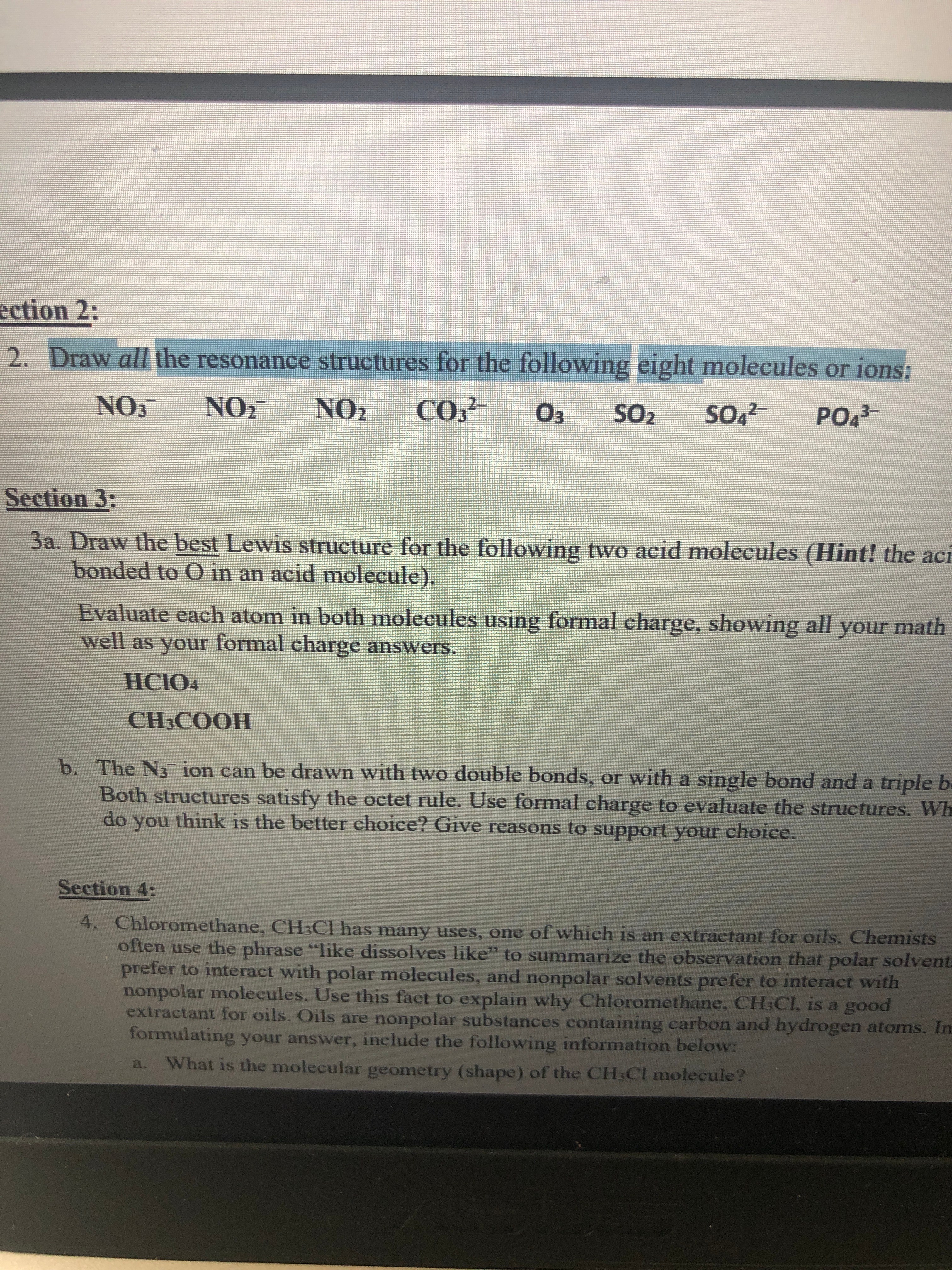 In Which One Of The Following Is The Best Lewis Structure A Resonance