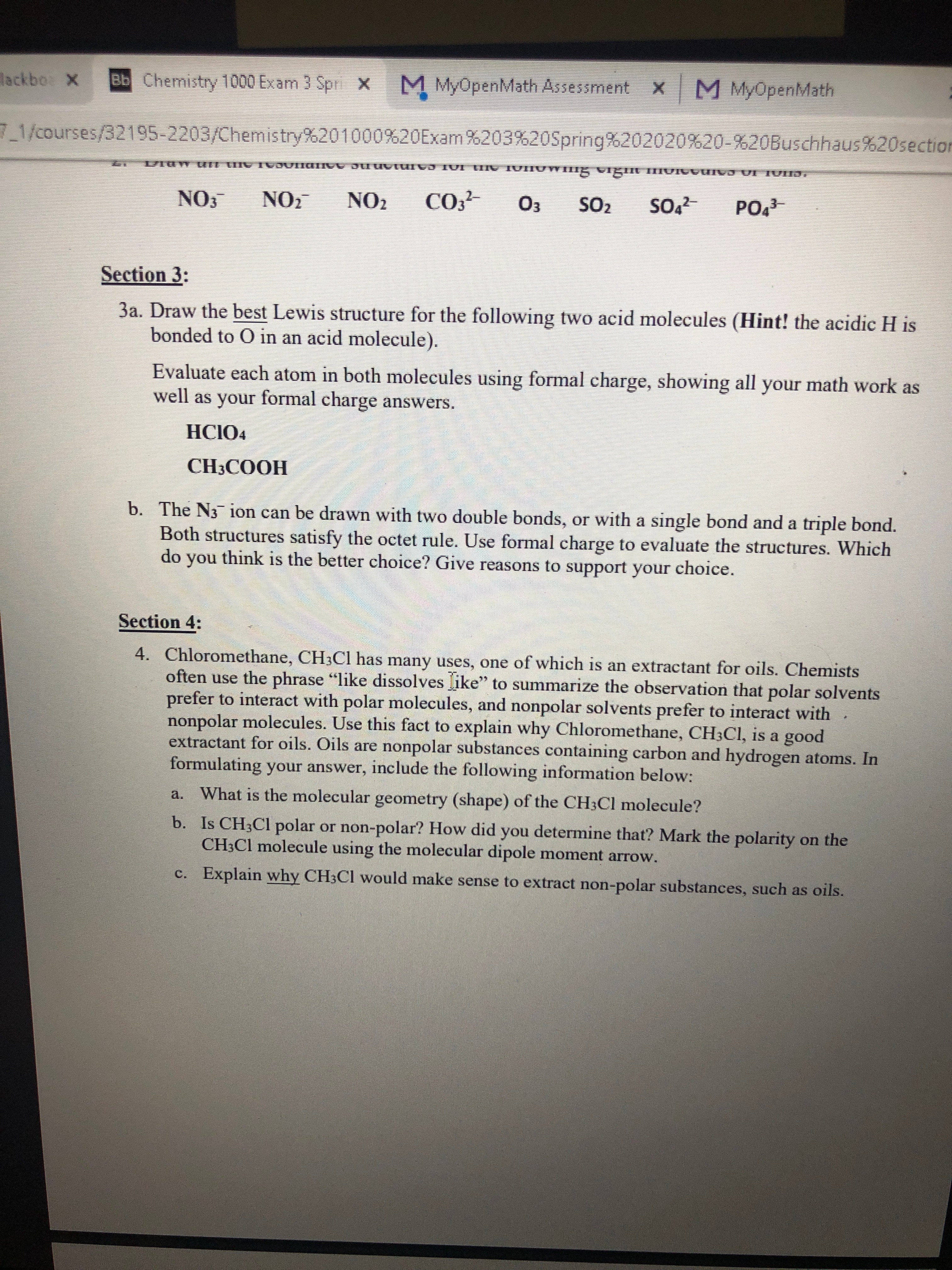 Answered lackbo X Bb Chemistry 1000 Exam 3 Spri… bartleby