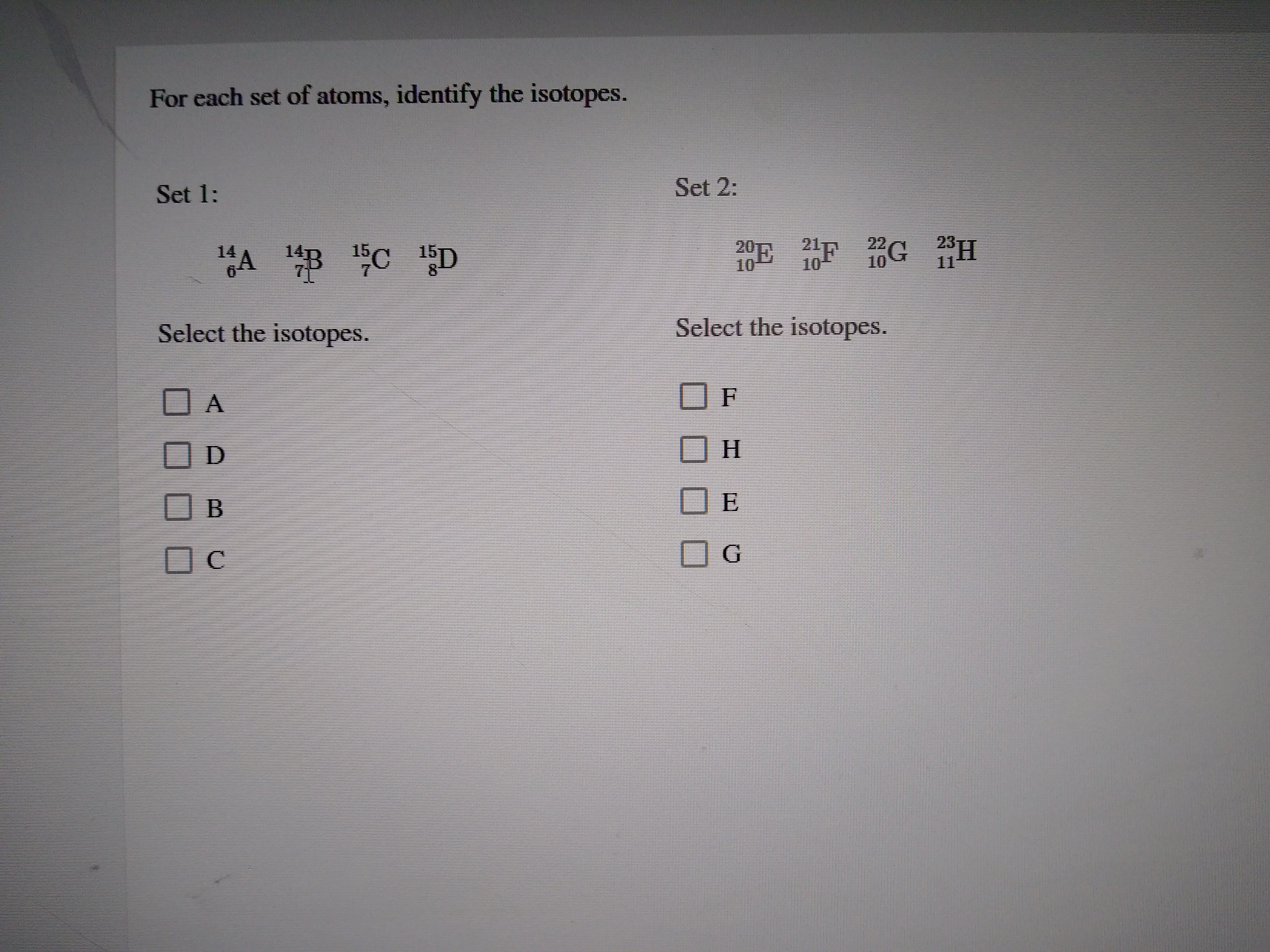 Answered For each set of atoms, identify the… bartleby