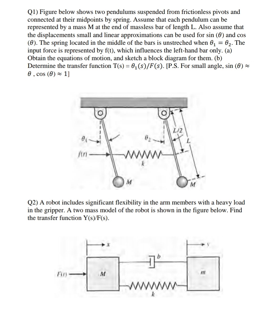 Answered Q1) Figure below shows two pendulums… bartleby